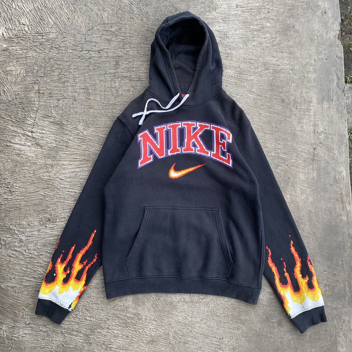 Vintage Nike Hoodie Sweatshirt Black Big Spellout Logo 90s