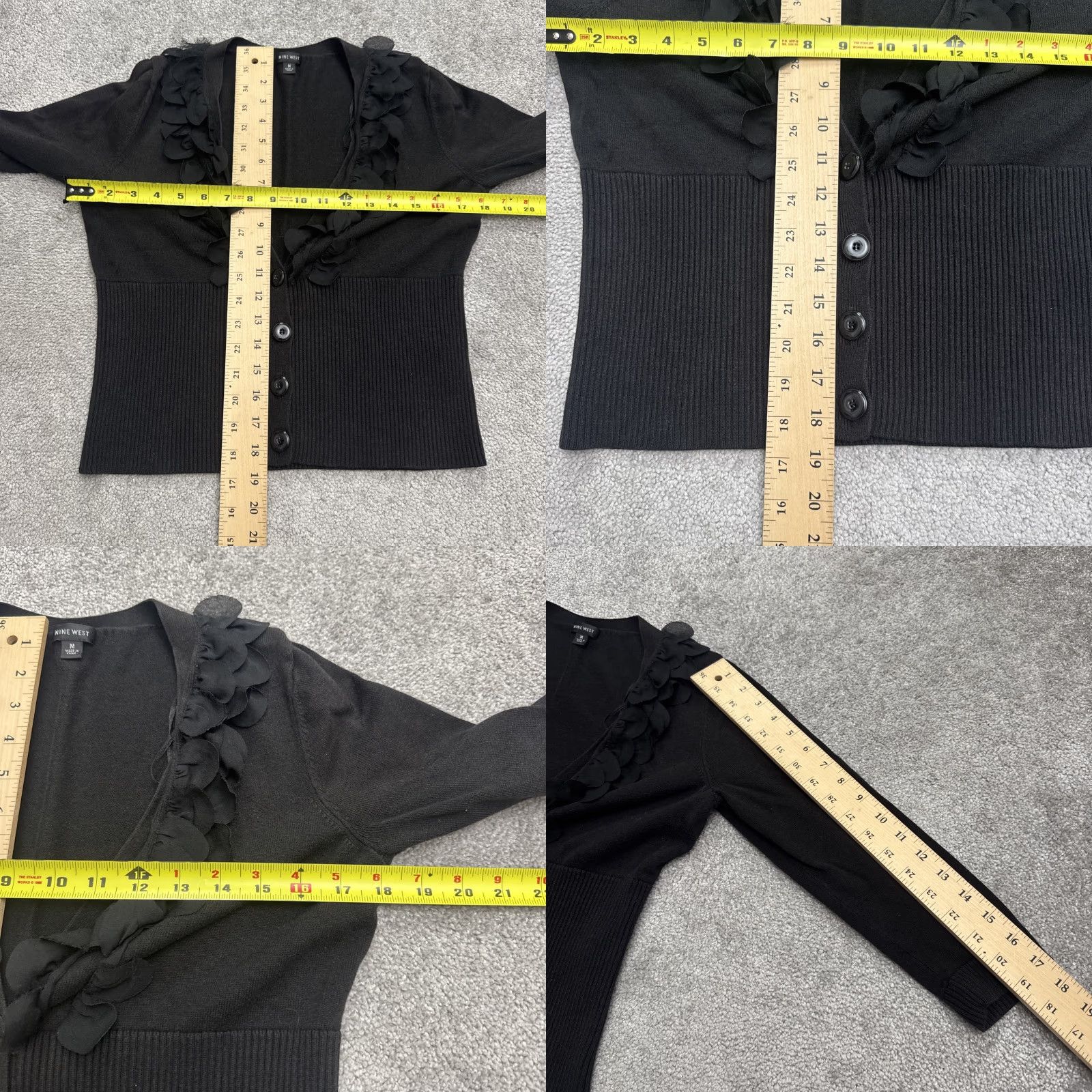 Nine West Nine West Women's Knit Cardigan Sweater Black Long Sleeve Ruffle Casual Moderate Stretch Petite Autumn Fall Winter Size M / US 6-8 / IT 42-44 - 8 Thumbnail
