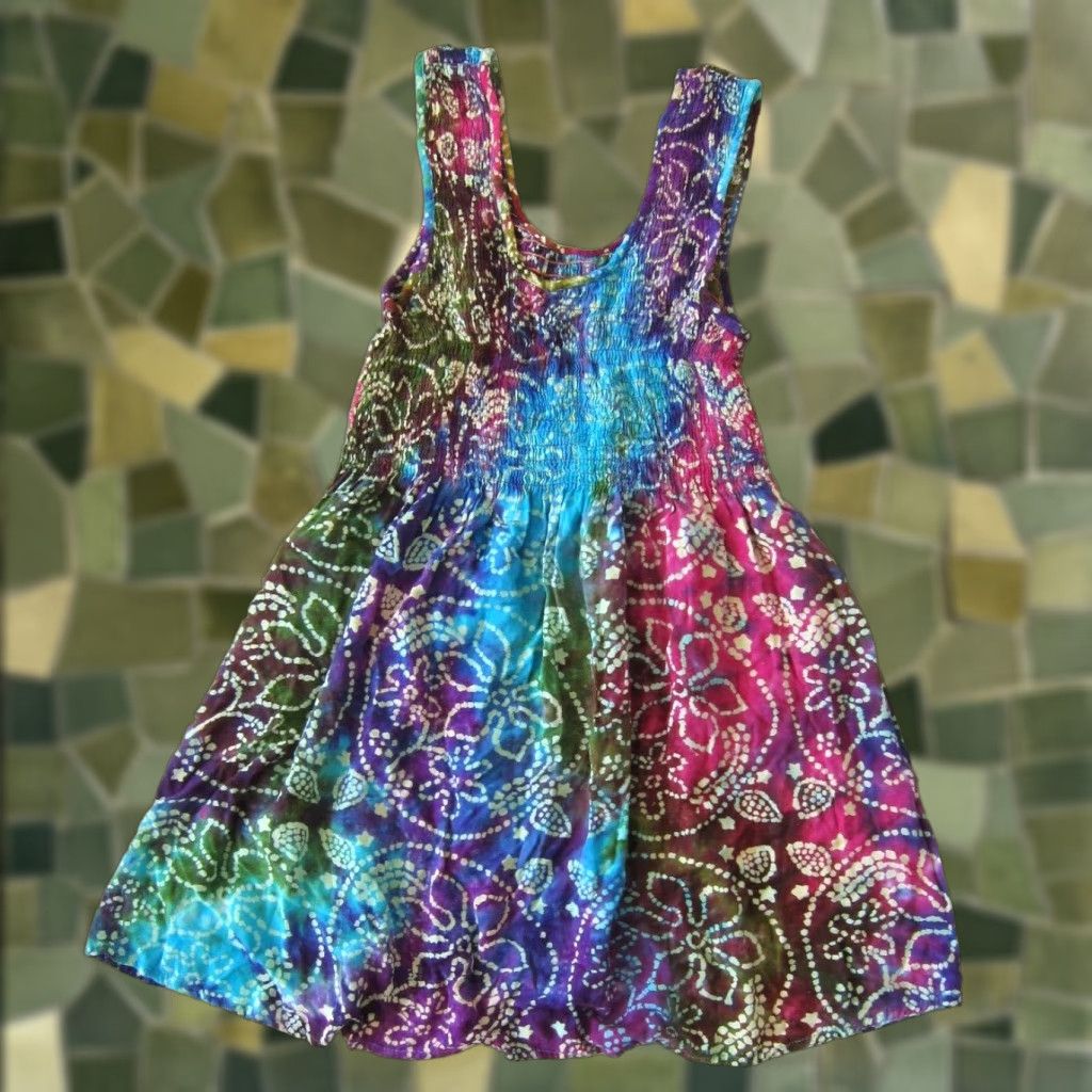 Vintage VINTAGE Noelle Dress Tank Sun Dress Sleeveless 100% Rayon Floral Tie Dye Green Blue Purple Small Womens Size S / US 4 / IT 40 - 1 Thumbnail