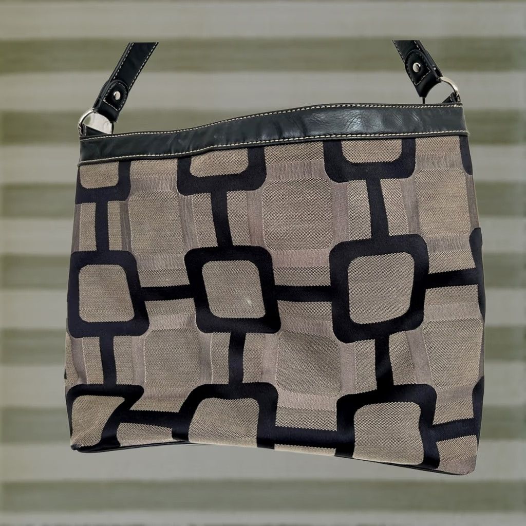 Nine West Y2K Nine West Shoulder Bag Purse Mod Geometric Square Monogram Black Taupe 2000s Size ONE SIZE - 1 Thumbnail