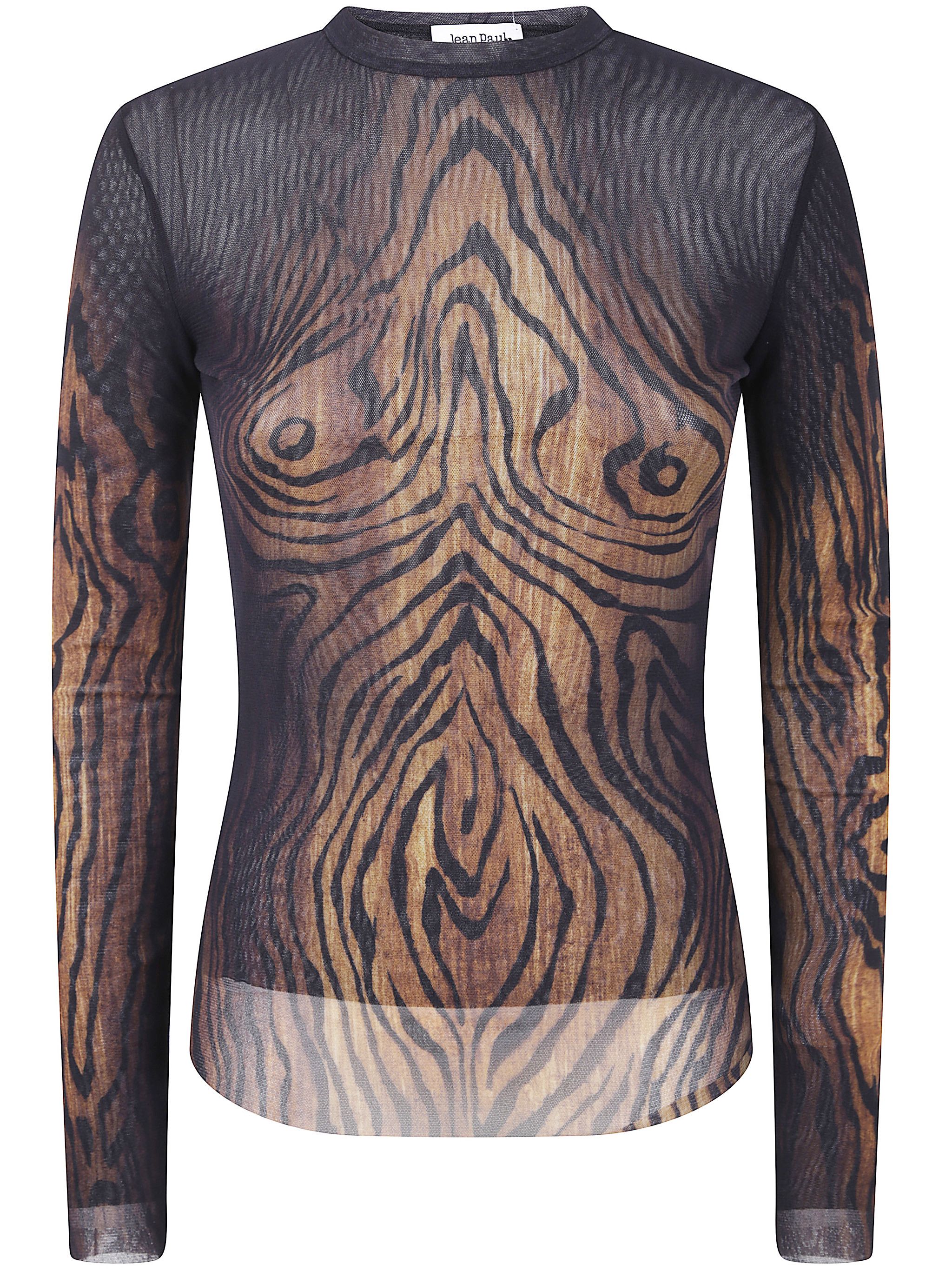 Jean Paul Gaultier MESH LONG SLEEVES TOP PRINTED "WOOD" Size S / US 4 / IT 40 - 1 Thumbnail