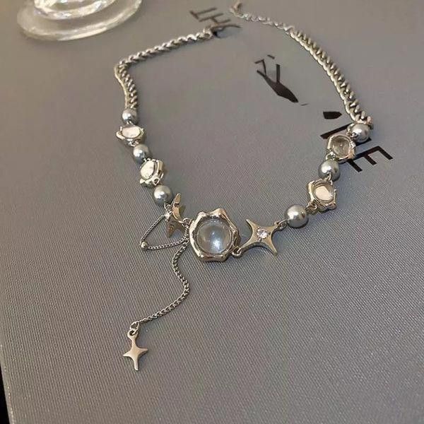 Jewelry Star Geometric Crystal Ball Chain Necklace in Silver, Men's