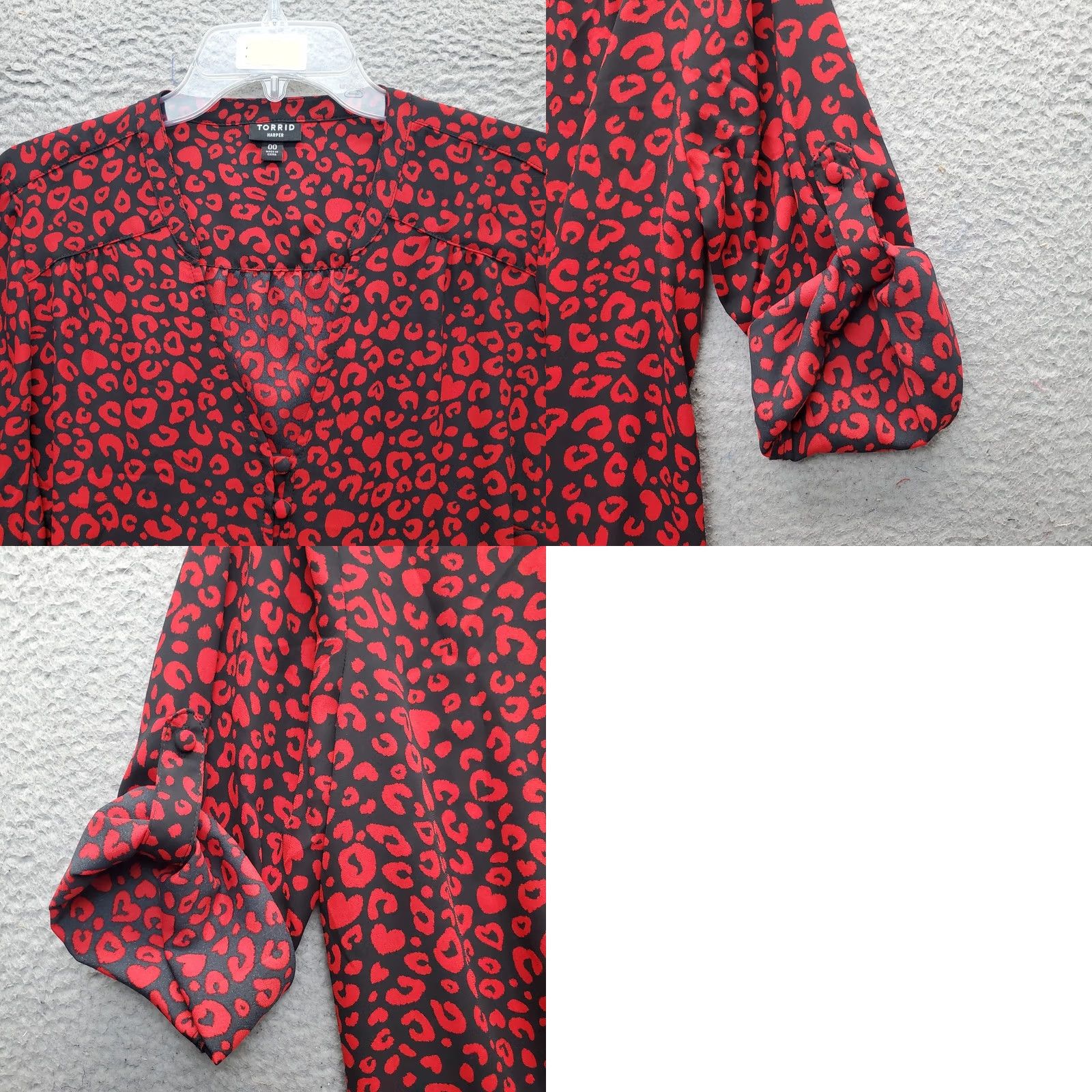 Torrid Torrid Harper Blouse Womens 00 Multi Leopard Print Roll Tab Sleeve Button Front Shirt Womens Size 00 Multicolor Leopard Print 3/4 Sleeve Size XXS / US 00 / IT 34 - 8 Thumbnail