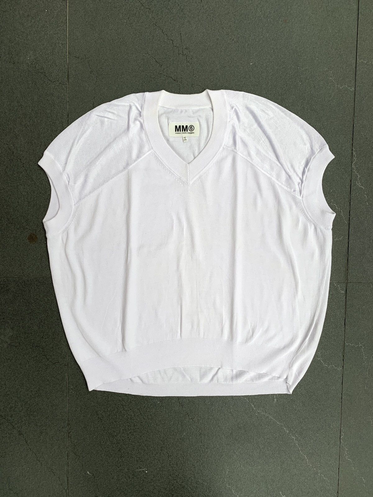 image of Maison Margiela Mm6 Sleeveless Wide Sweater in White, Men's (Size Medium)