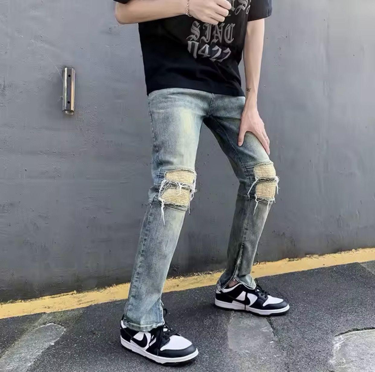Japanese Brand Y2K Fashion Stretch Slim Ripped Jeans Size US 28 / EU 44 - 1 Thumbnail