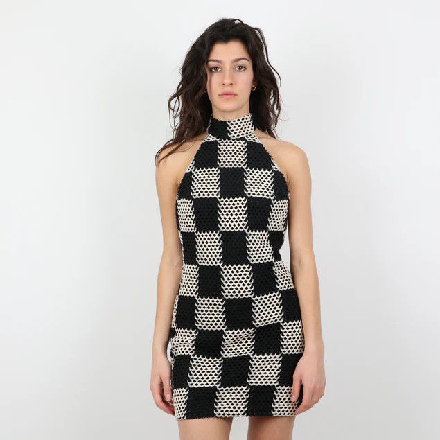 Other o1mle0524 Fuego Short Crochet Dress in Black/White Size S / US 4 / IT 40 - 2 Thumbnail
