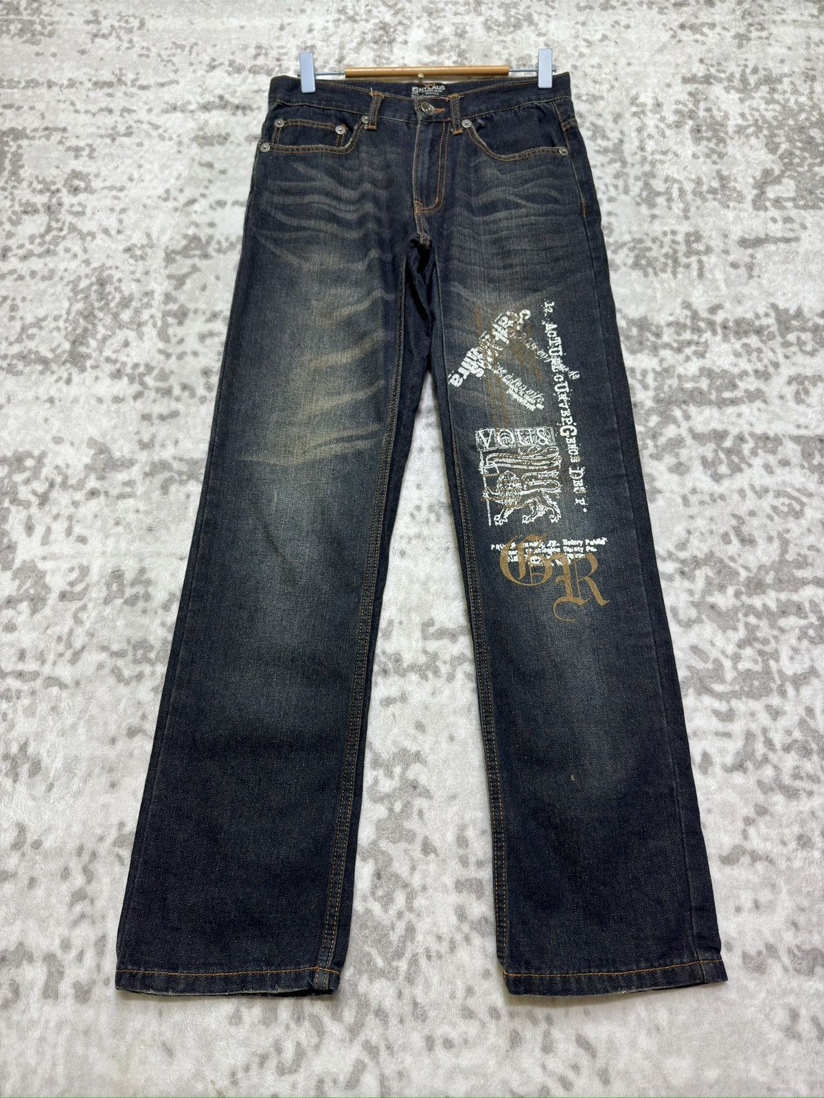 Hysteric Glamour Vintage Nylaus Printed Poem Acid Wash Denim Jeans Y2K Japan Size US 29 - 1 Thumbnail