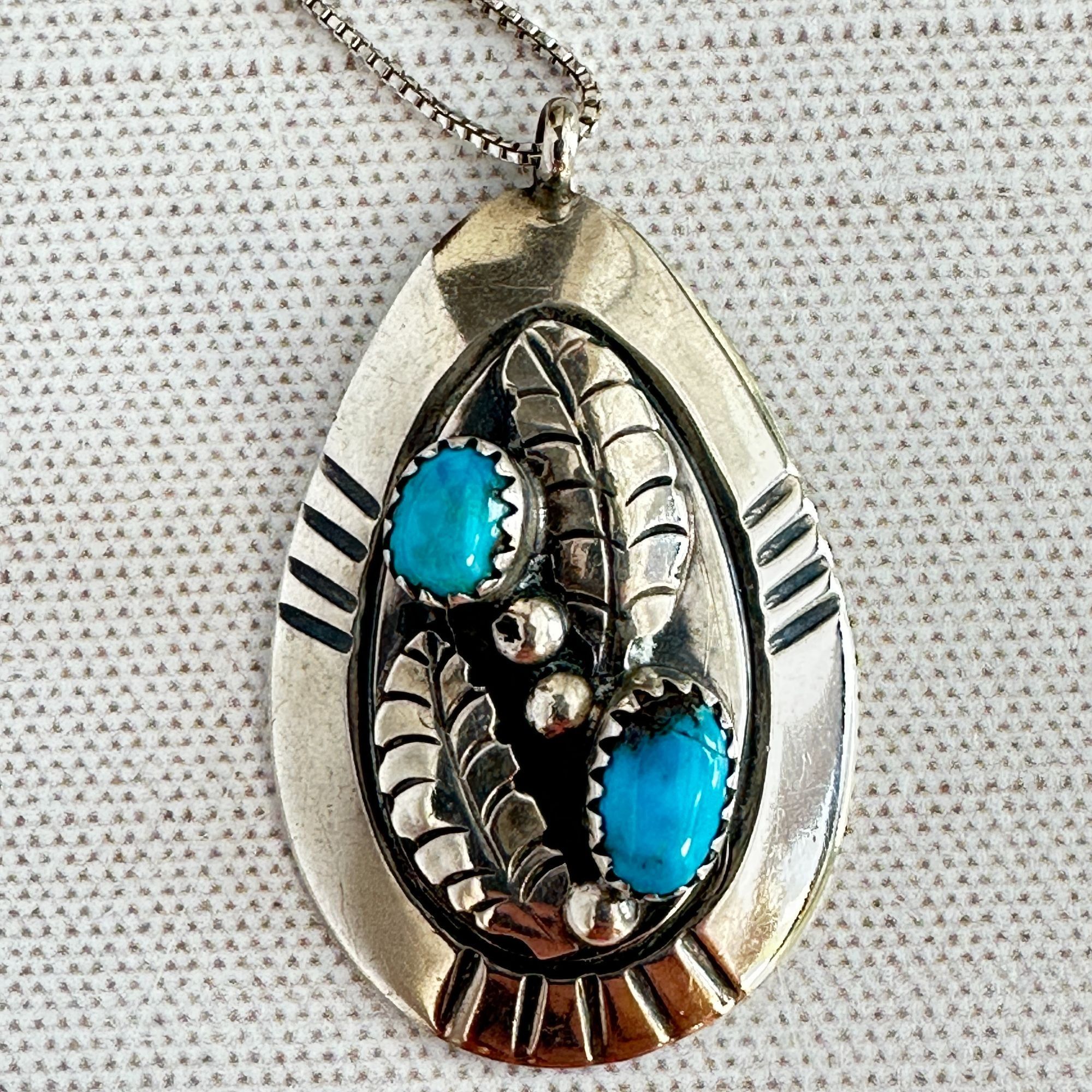 Other 1970s Native American Navajo Turquoise Pendant Necklace, Ste Size ONE SIZE - 6 Thumbnail