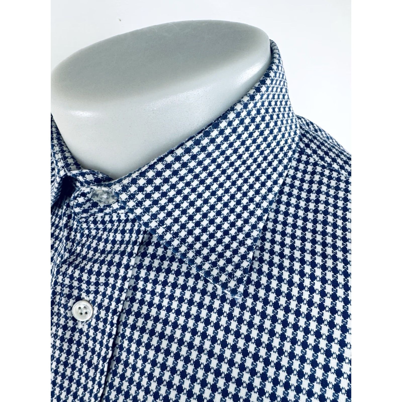 Vintage GRIGIO PERLA Italy - Mens Button-Up Shirt - Long Sleeve - 16 41 - Blue / White - Geometric - EXCELLENT Size US L / EU 52-54 / 3 - 2 Thumbnail