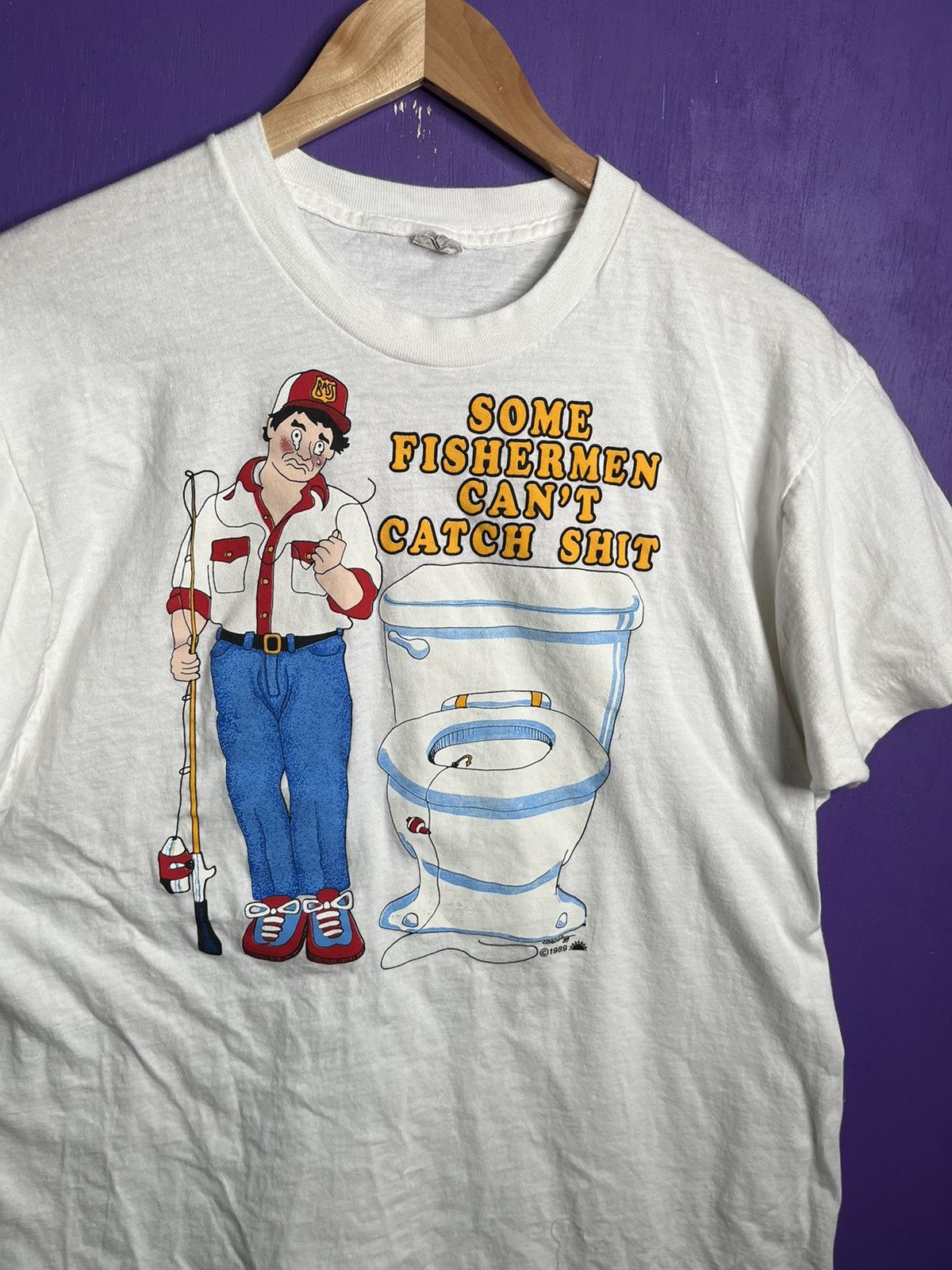Vintage Vintage 1989 Fisherman can’t catch nothin t-shirt Size US L / EU 52-54 / 3 - 3 Thumbnail
