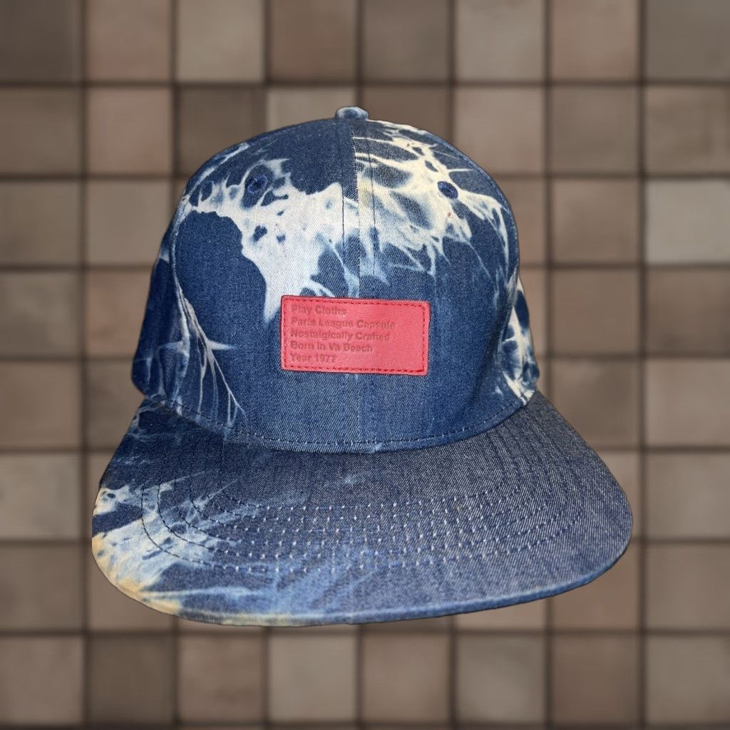 Vintage Play Cloths Blue & White Tie-Dye Baseball Cap with Adjustable Leather Strap, Casual Summer Style, Men Size ONE SIZE - 1 Thumbnail