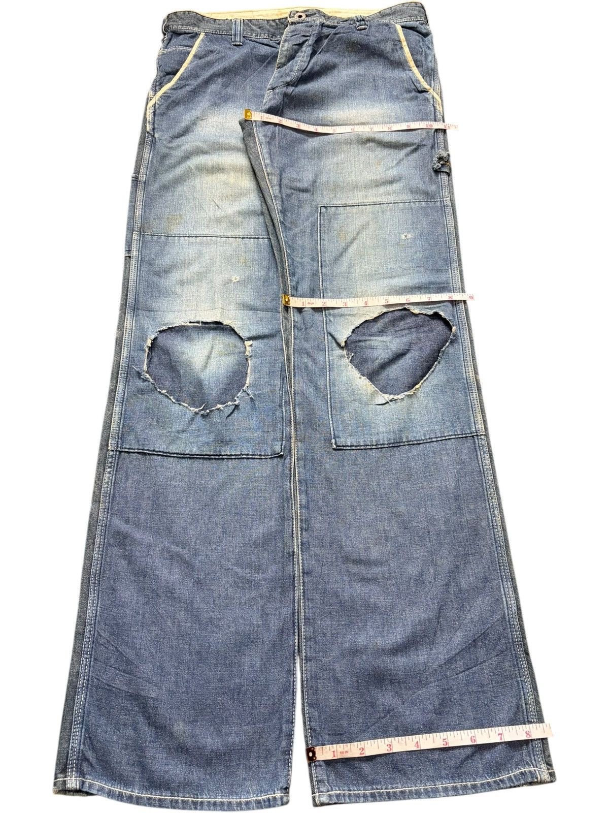 Marithe + Francois Girbaud Vintage Japanese Brand Carpenter Patch Distress Loose Jeans Size 31" - 8 Thumbnail