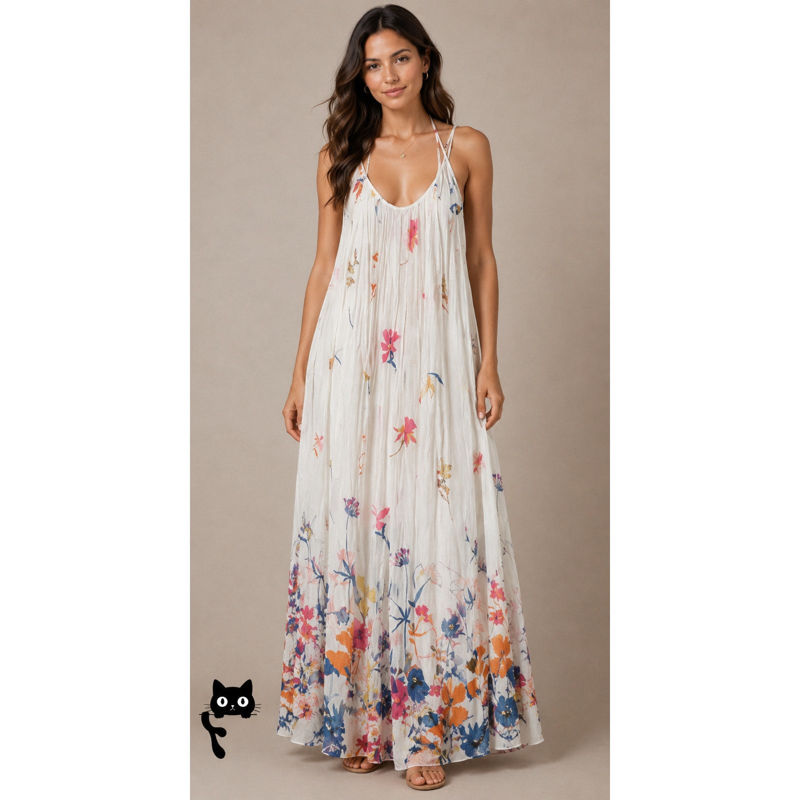 Other Lovestitch White Floral Sleeveless Scoop Cross-Back Maxi Size M / US 6-8 / IT 42-44 - 3 Thumbnail