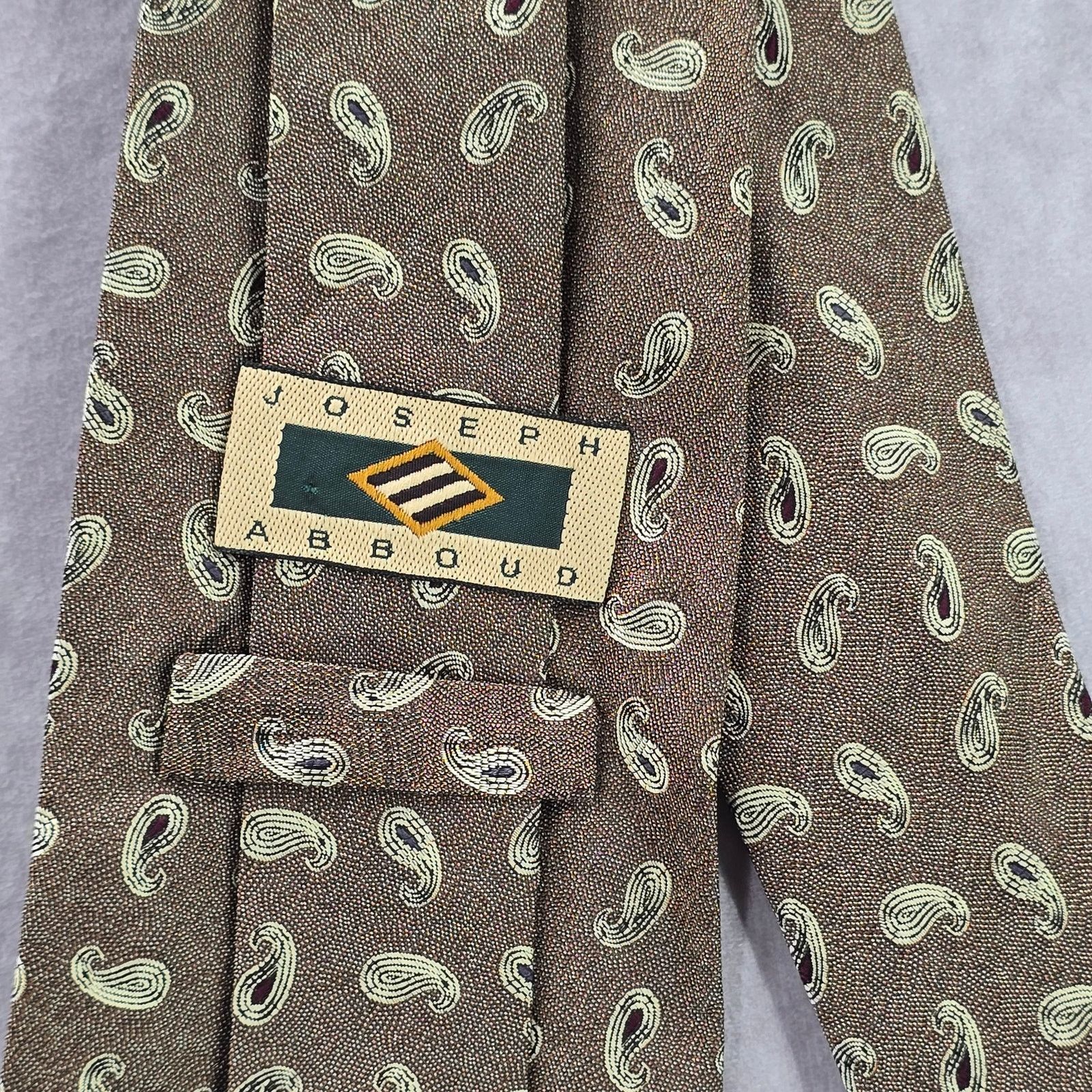 Joseph Abboud Joseph Abboud Gold Brown Paisley Floral Silk Italy Neck Tie Size 28 - 4 Thumbnail