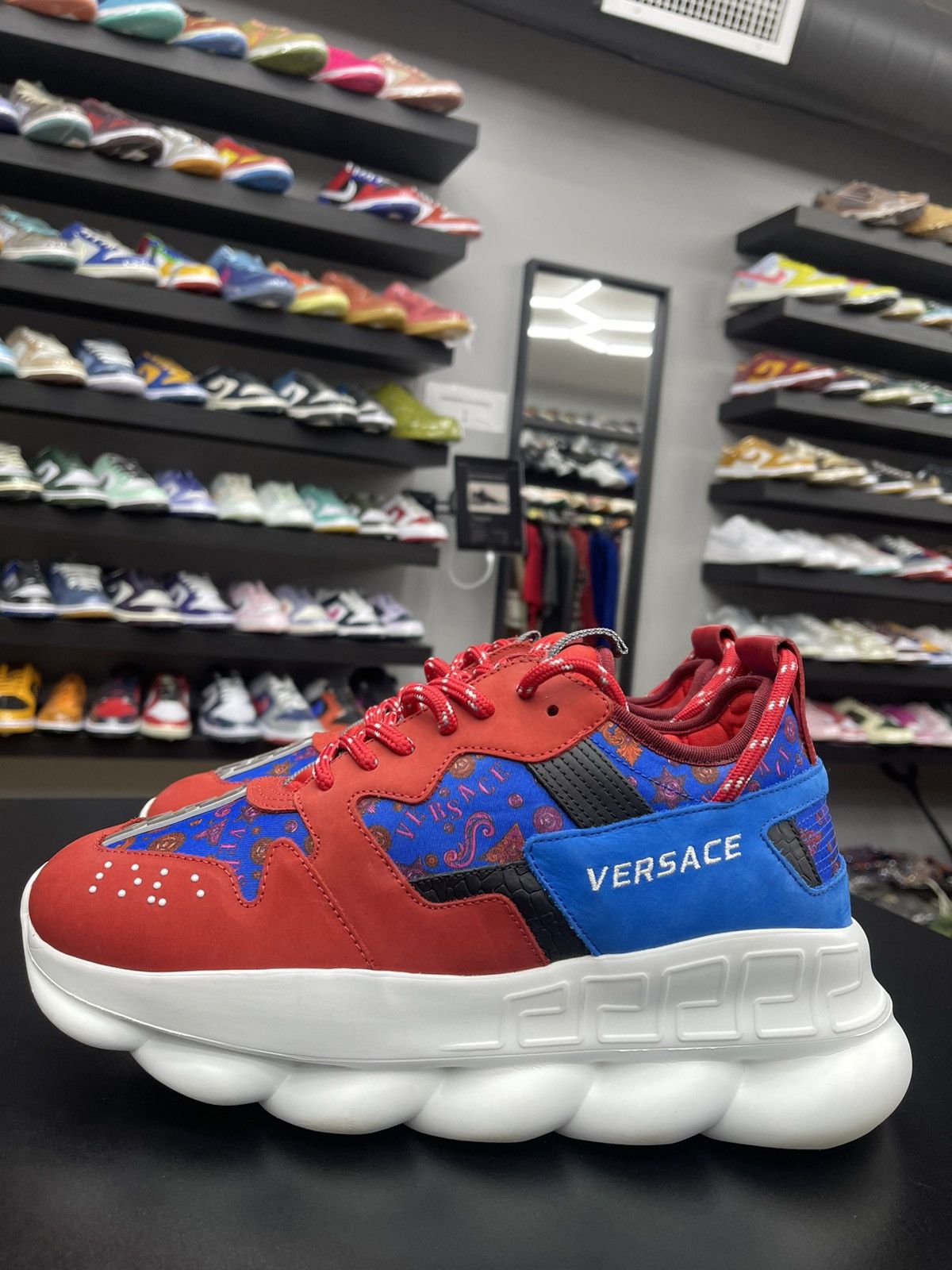Versace Size 8US/41 - Versace $1075 Red/Blue Barocco Chain Reaction Size US 8 / EU 41 - 1 Thumbnail