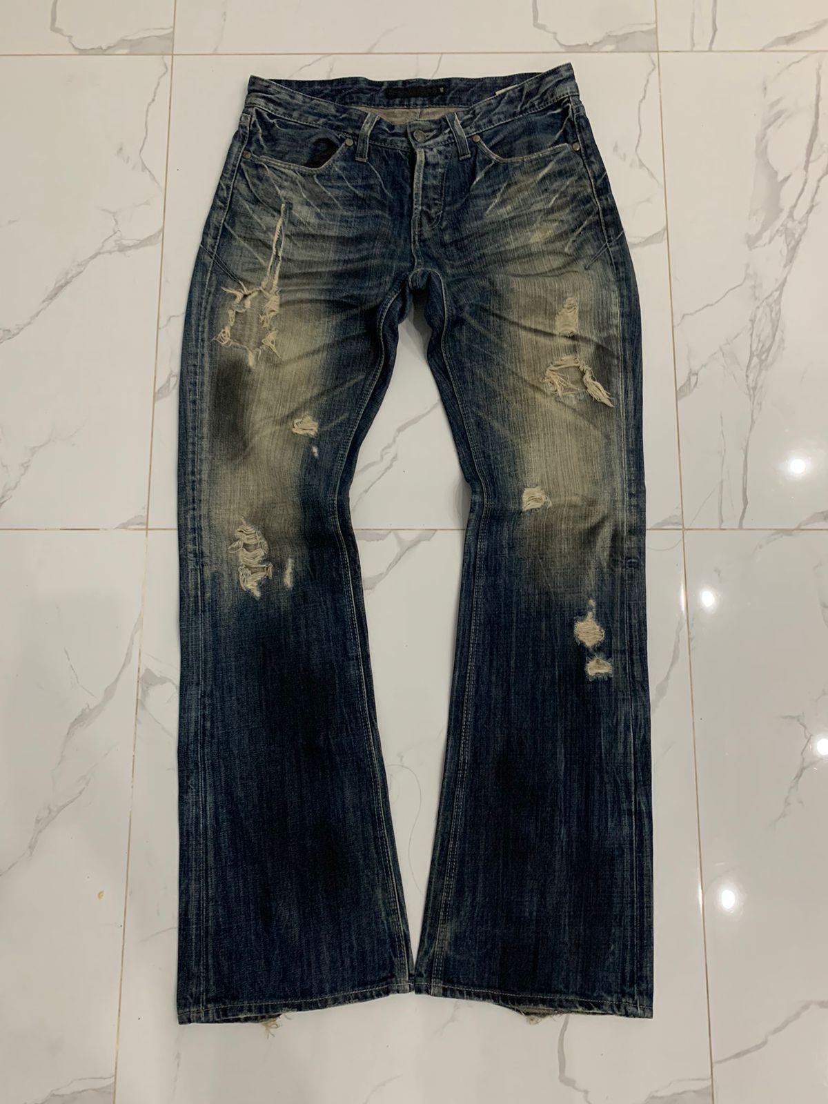 Japanese Brand × Vintage Fuga disstressed button fly flared jeans Size US 32 / EU 48 - 4 Thumbnail