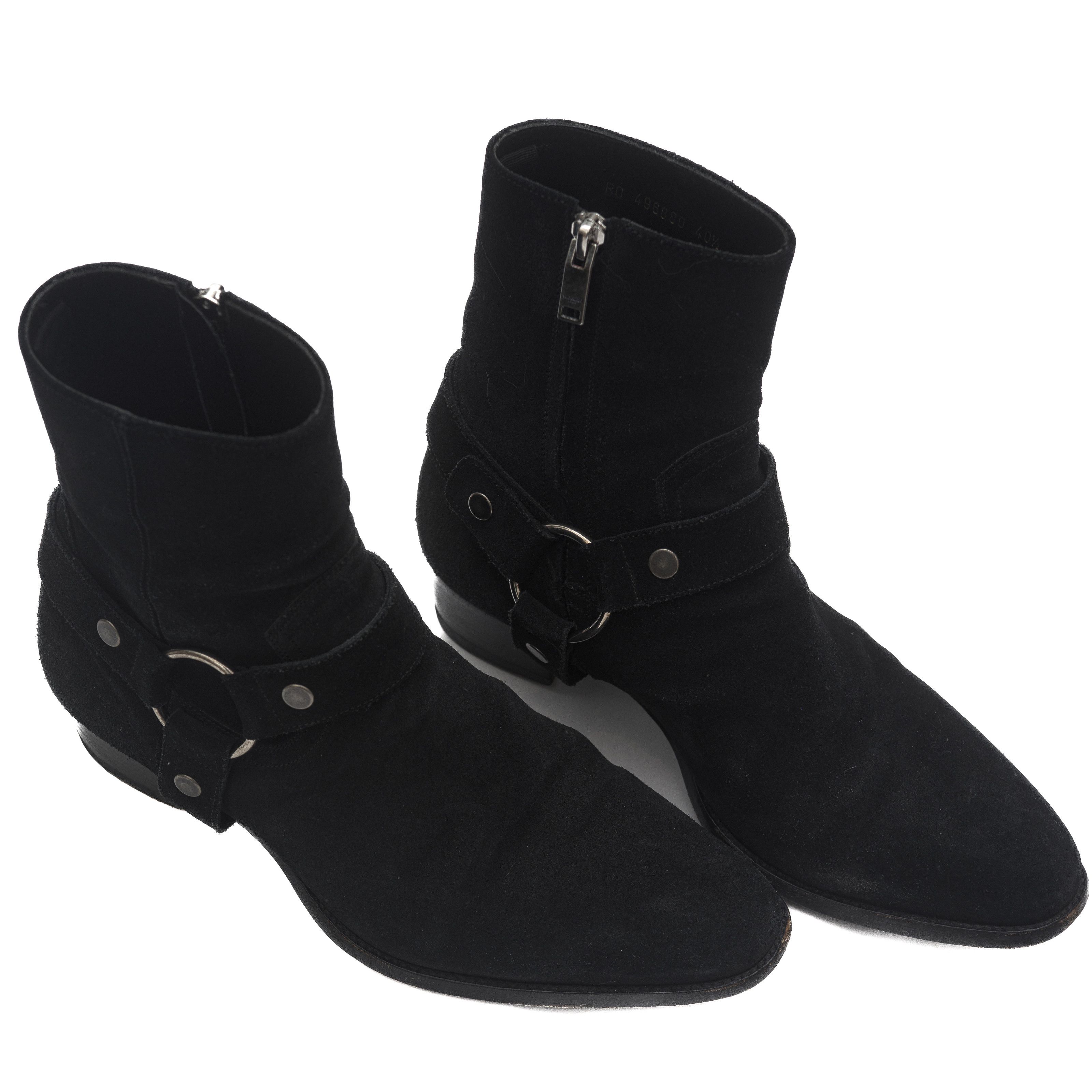 Saint Laurent Wyatt Harness Suede Boots Black 40.5