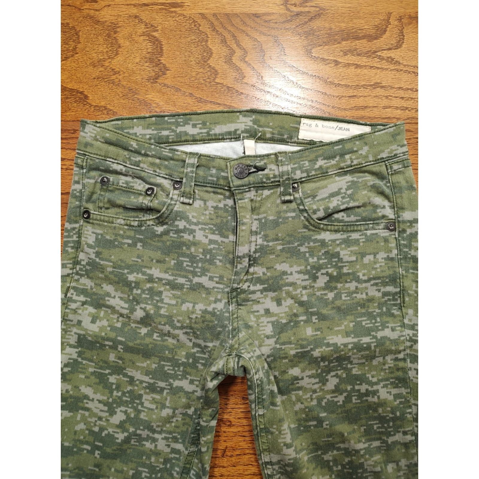 Rag & Bone Rag & Bone Jeans Womens Skinny Low Rise Slim Stretch 5-Pocket Green Camouflage 27 x 28 | Denim Cotton Spandex Tencel USA Vintage N/A Size 27" / US 4 / IT 40 - 3 Thumbnail