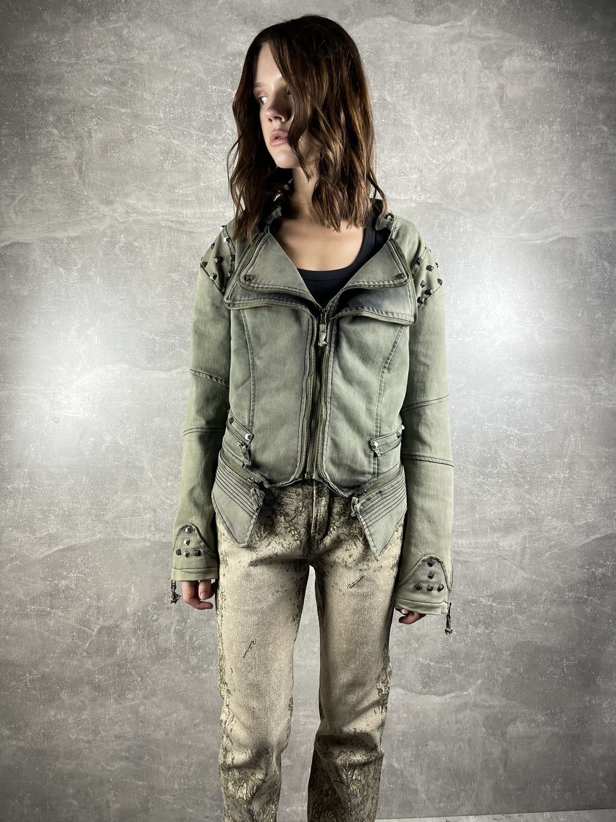 Other Y2K Avant Garde Faded Japanese Cropped Jacket Green Washed Size L / US 10 / IT 46 - 2 Thumbnail