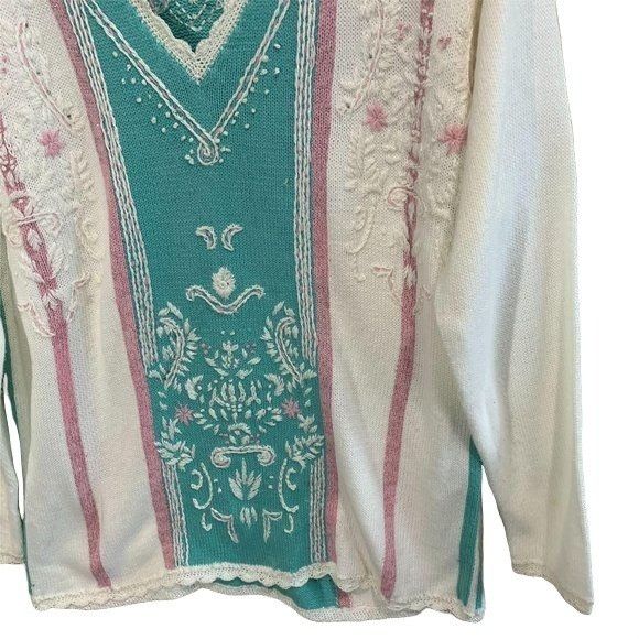 Vintage Vintage Joyce Pastel Floral Embroidered Grandmacore Sweater Size S / US 4 / IT 40 - 8 Thumbnail