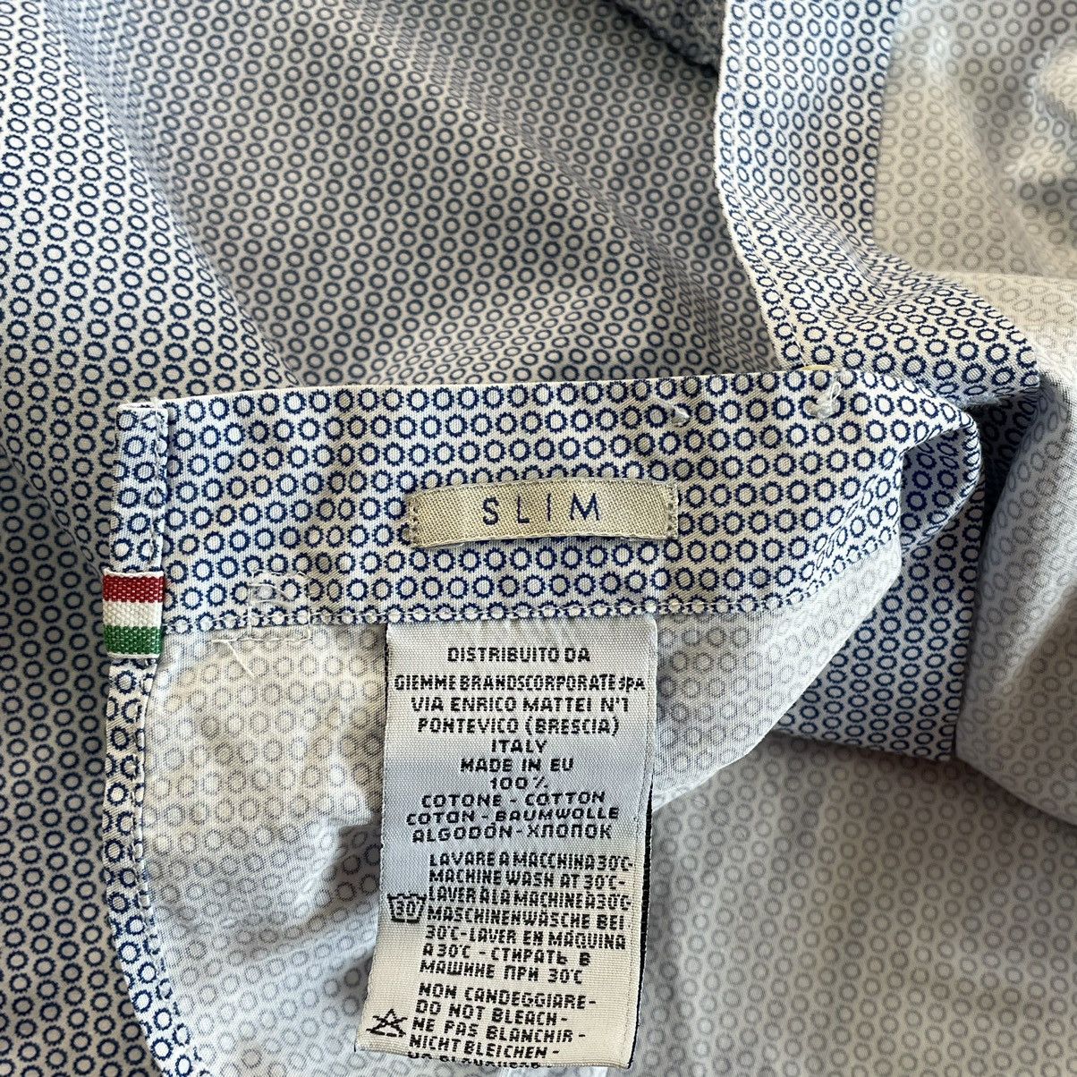 Designer × Tintoria Mattei Tintoria Mattei 954 Blue Slim Fit Dotted Cotton Button Shirt Size 38R - 11 Thumbnail