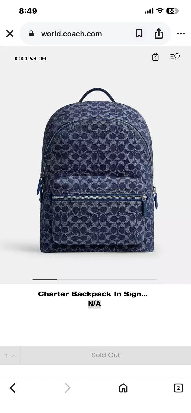 Coach Coach denim backpack (retail was $500) Size 36 - 1 Thumbnail