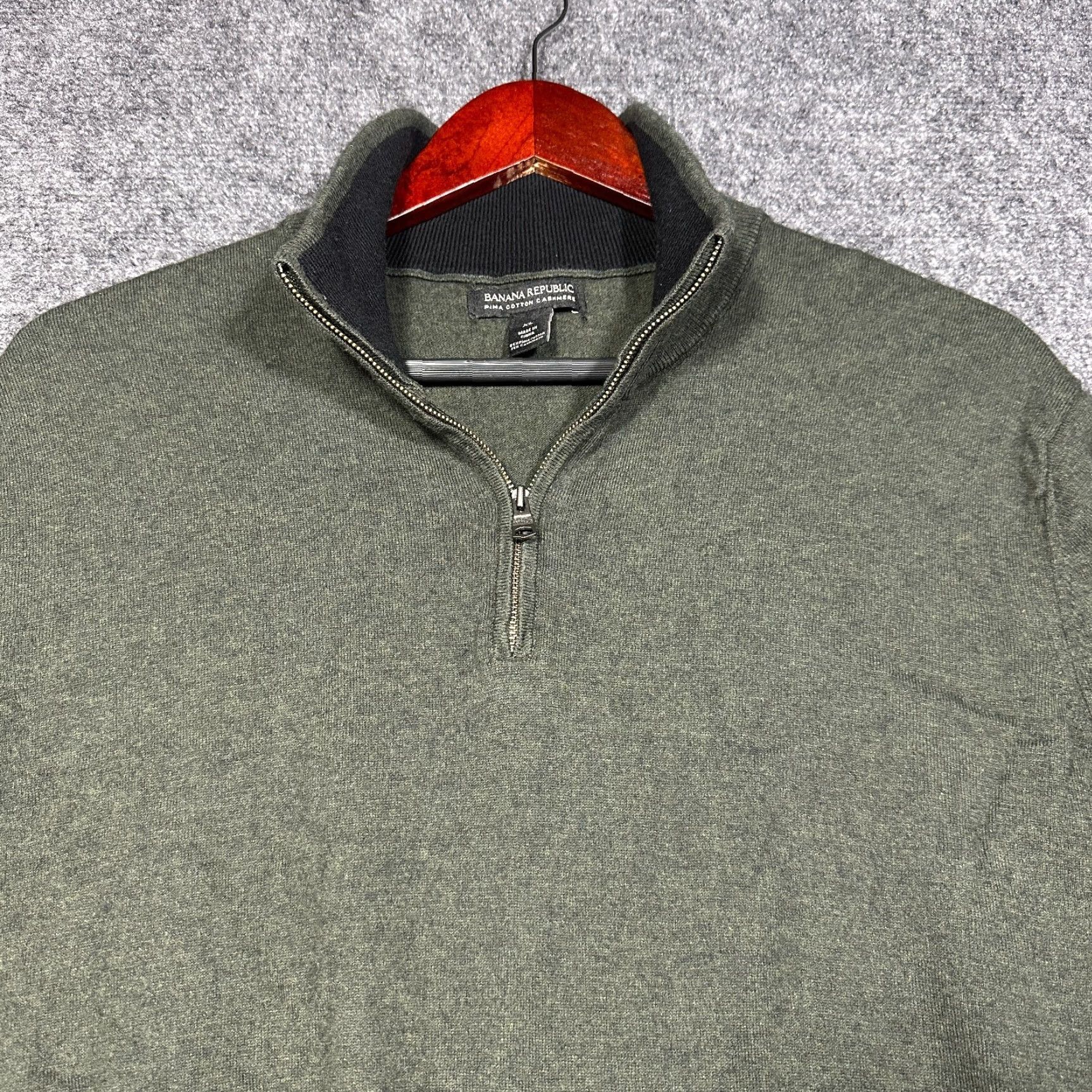 Banana Republic Banana Republic Sweater Mens XL Pullover 1/4 Zip Green Cashmere Cotton Knit Ribbed Hem Zipper Long Sleeve Vintage: No Size US XL / EU 56 / 4 - 7 Thumbnail