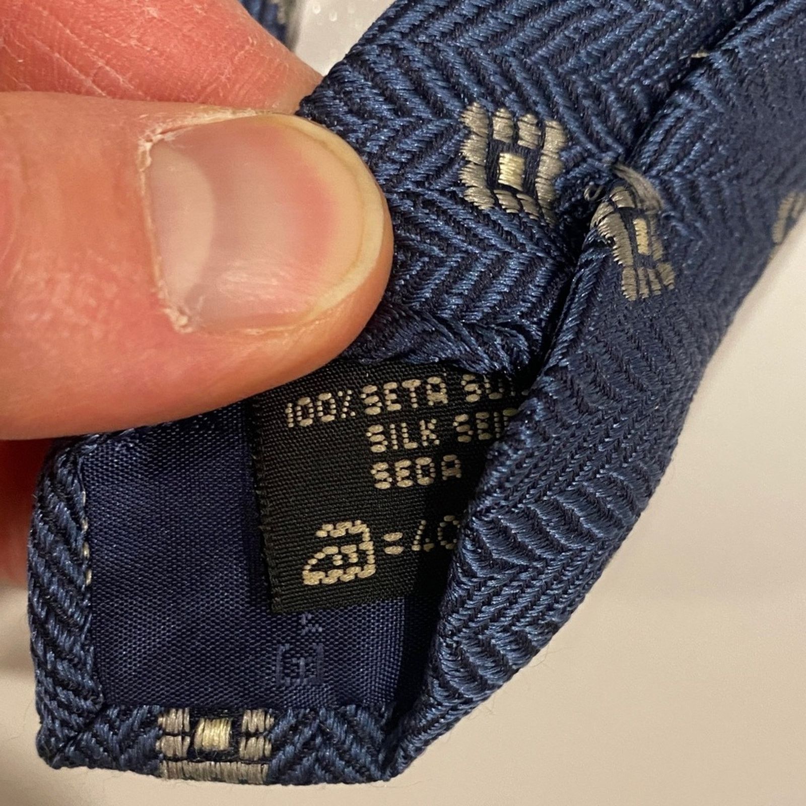 Ermenegildo Zegna Ermenegildo Zegna Navy and White Patterned Tie Size 36 - 4 Thumbnail
