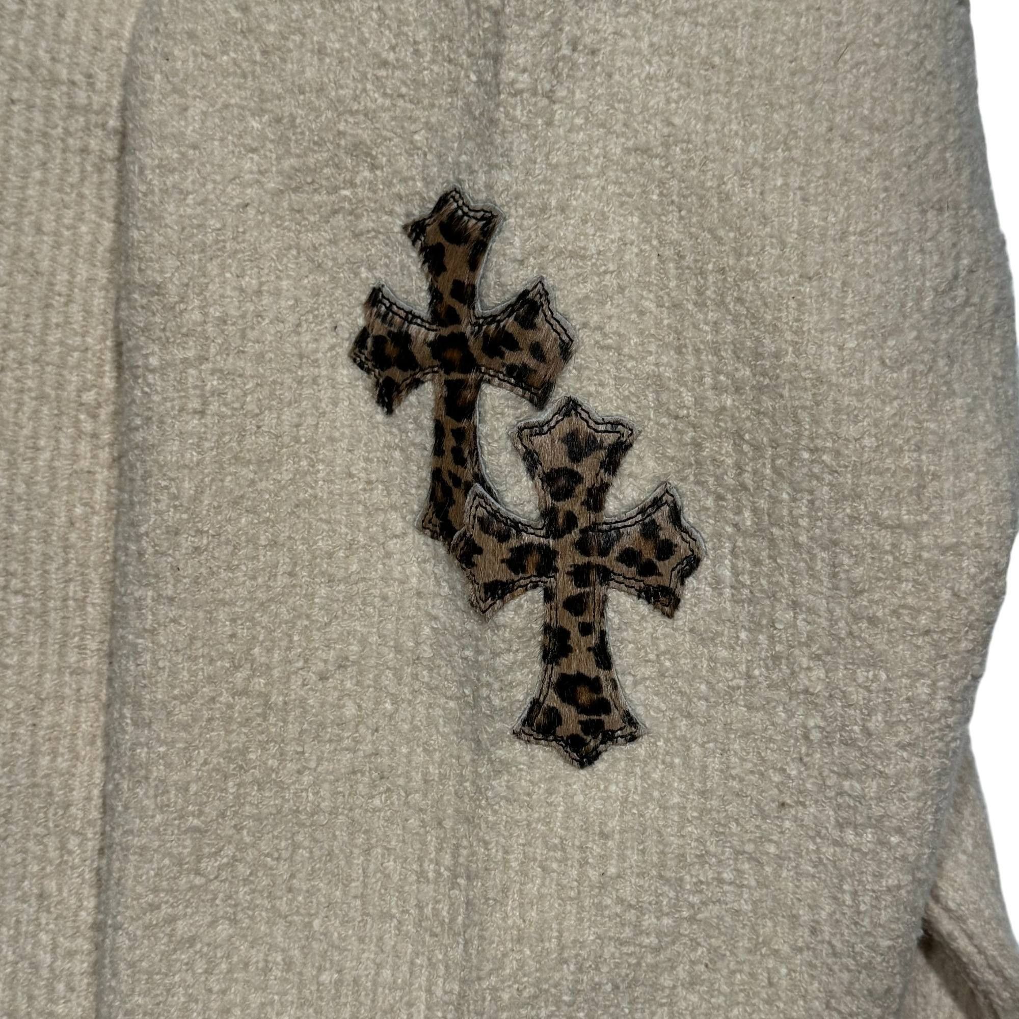 KNIT CHEETAH PATCH HOODIE CREAM RIBBED PIMA COTTON SWEATER