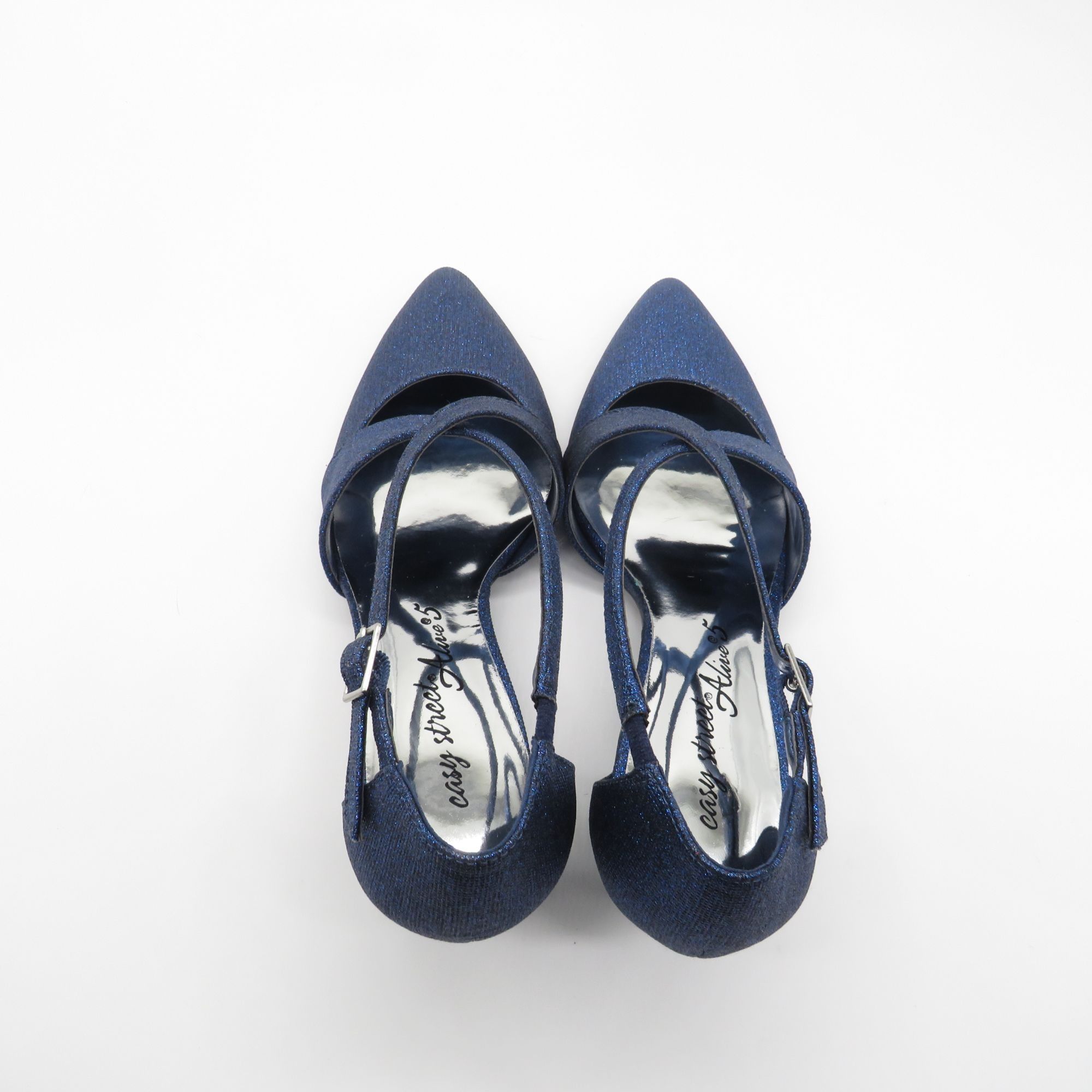 Other Easy Street Alive @ 5 Navy Glitter Strappy Heels Pointed Toe Size US 7.5 / IT 37.5 - 5 Thumbnail