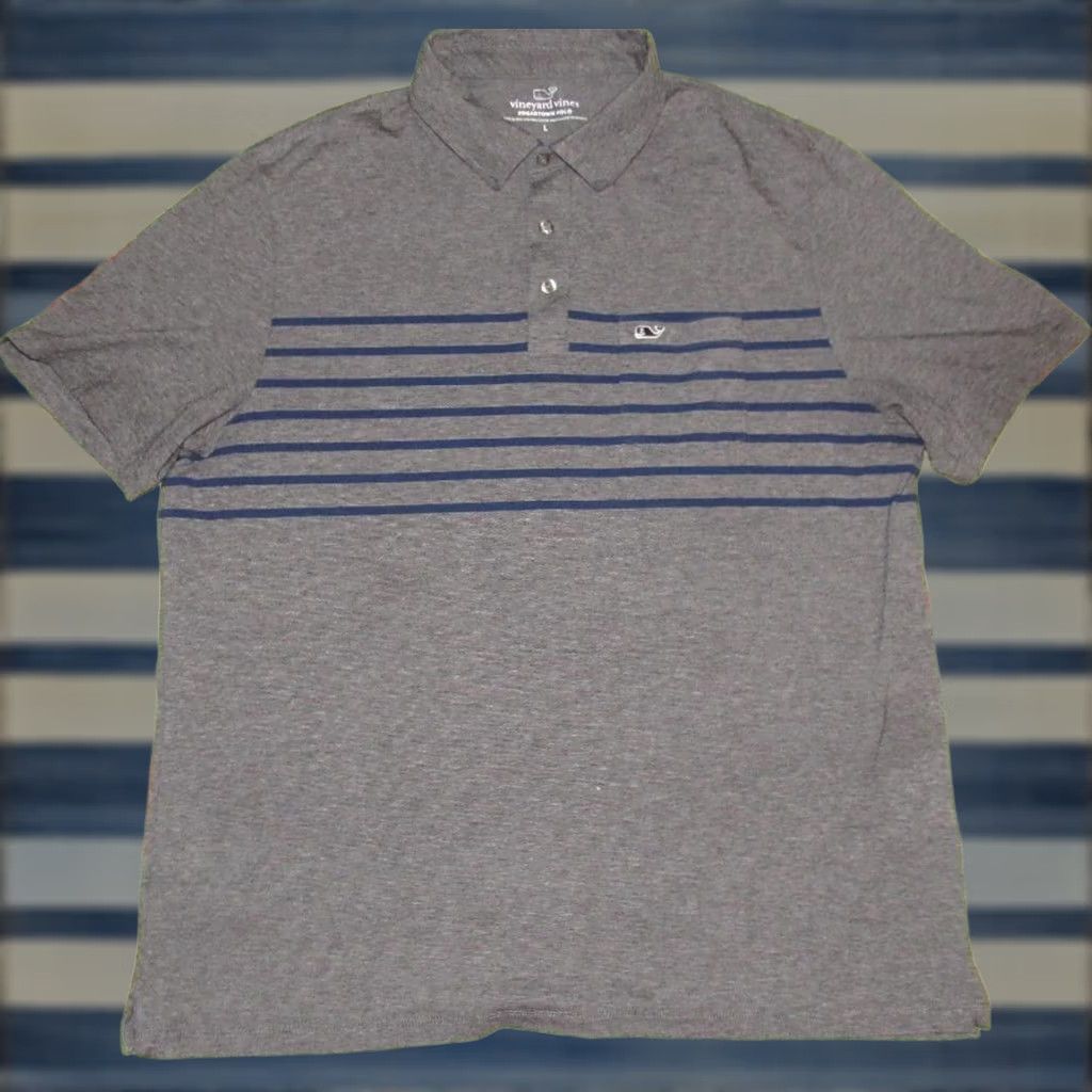 Vineyard Vines VINEYARD VINES Grey Striped Edgartown Short Sleeve Polo Shirt Large L Mens Size US L / EU 52-54 / 3 - 1 Thumbnail