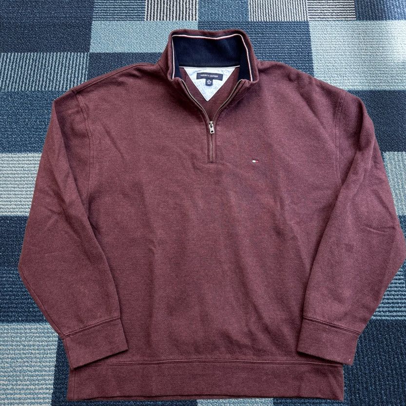 Tommy Hilfiger Tommy Hilfiger Sweater Pullover Mens XL Maroon Cotton Long Sleeve Mock Neck 1/4 Zip Casual Size US XL / EU 56 / 4 - 1 Thumbnail