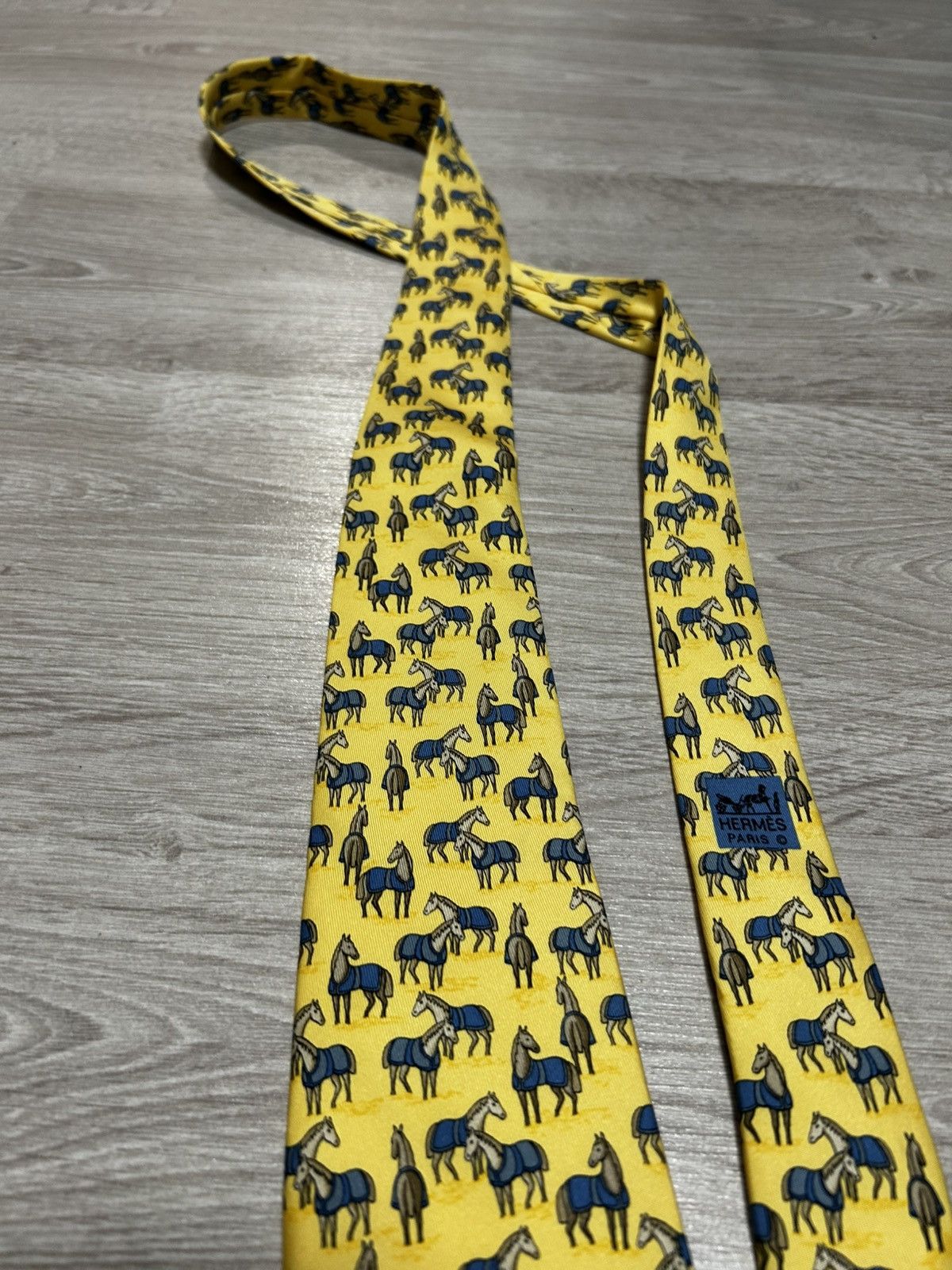 Hermes Hermes Tie Silk Horses yellow France Size ONE SIZE - 4 Thumbnail