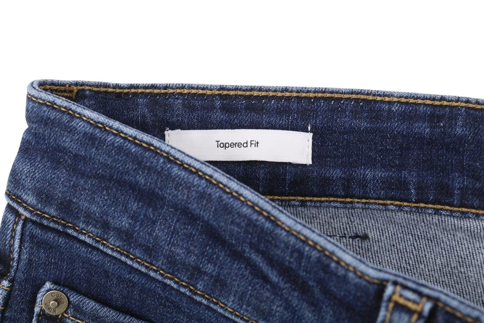 Calvin Klein W34/L32 Dark Blue Tapered Fit Zip Fly Logo Denim 85168 Size US 34 / EU 50 - 6 Thumbnail