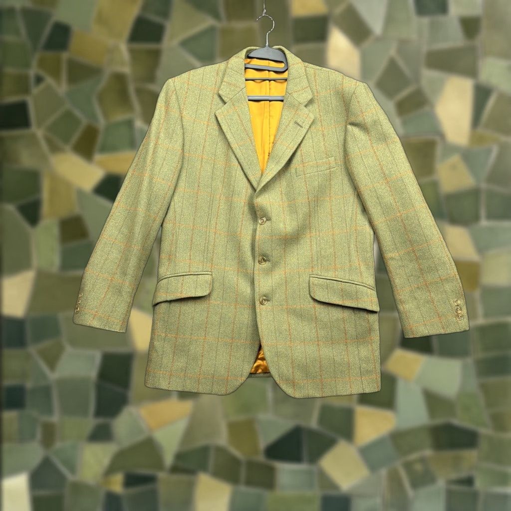 Vintage VINTAGE Blazer Sport Coat Wool Tweed Green Check Johnstons of Elgin 44 Mens Size 44R - 1 Thumbnail