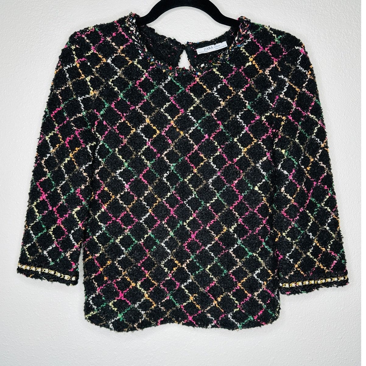 Zara Zara Black Multicolor Knit Sweater Pearls on Sleeves Top S Size S / US 4 / IT 40 - 2 Thumbnail
