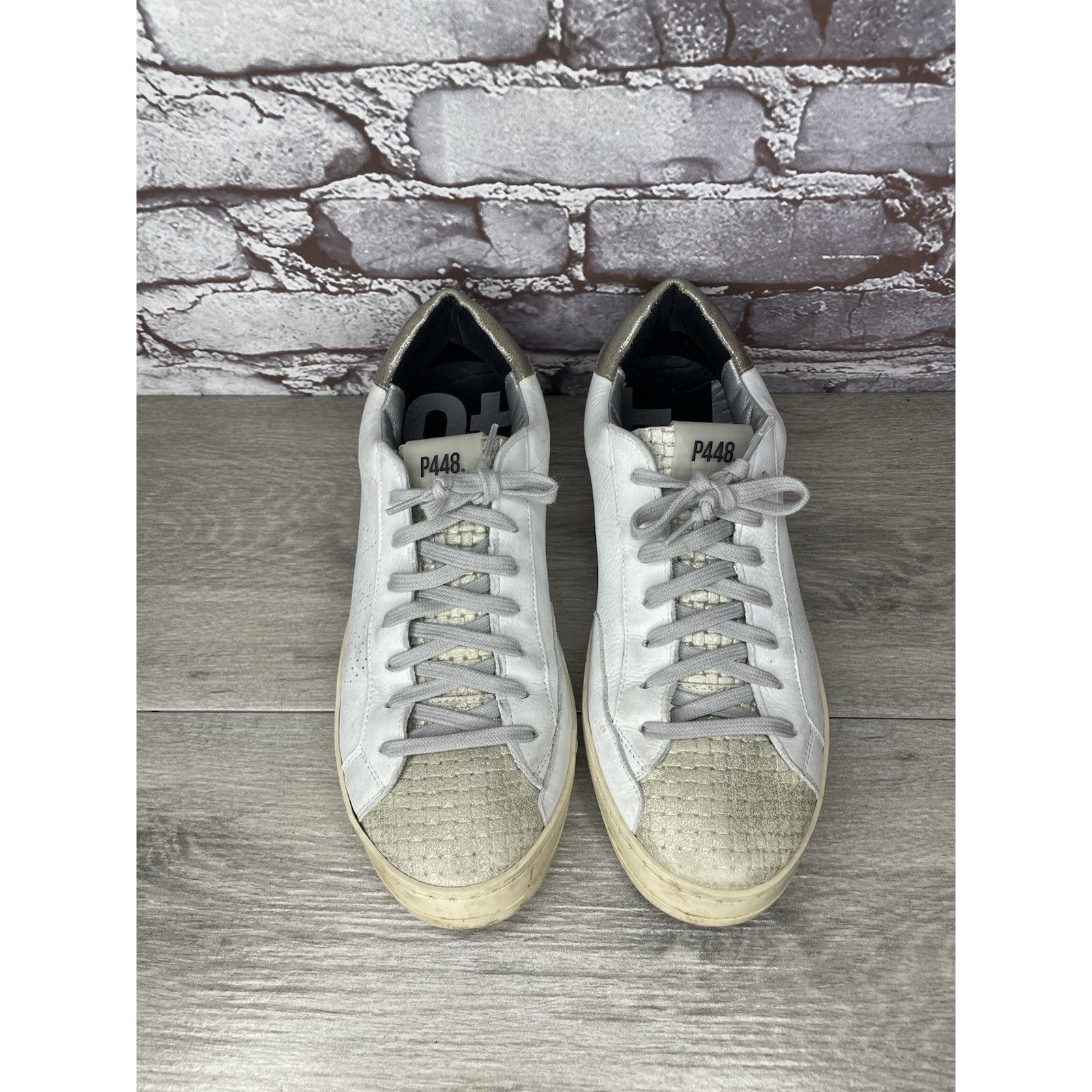 P448 P448 John Kale Bia White Leather Grey Lace Up Casual Sneaker Size US 11 / IT 41 - 2 Thumbnail