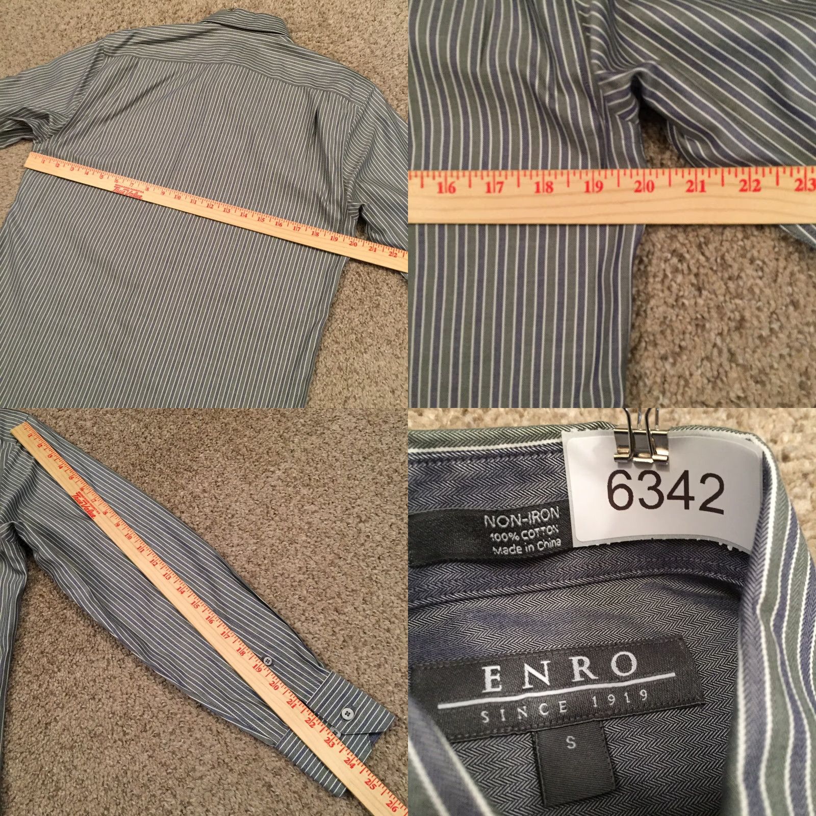 Enro ENRO Shirt Mens Small Green Blue Striped Long Sleeve Button Up Size US S / EU 44-46 / 1 - 8 Thumbnail