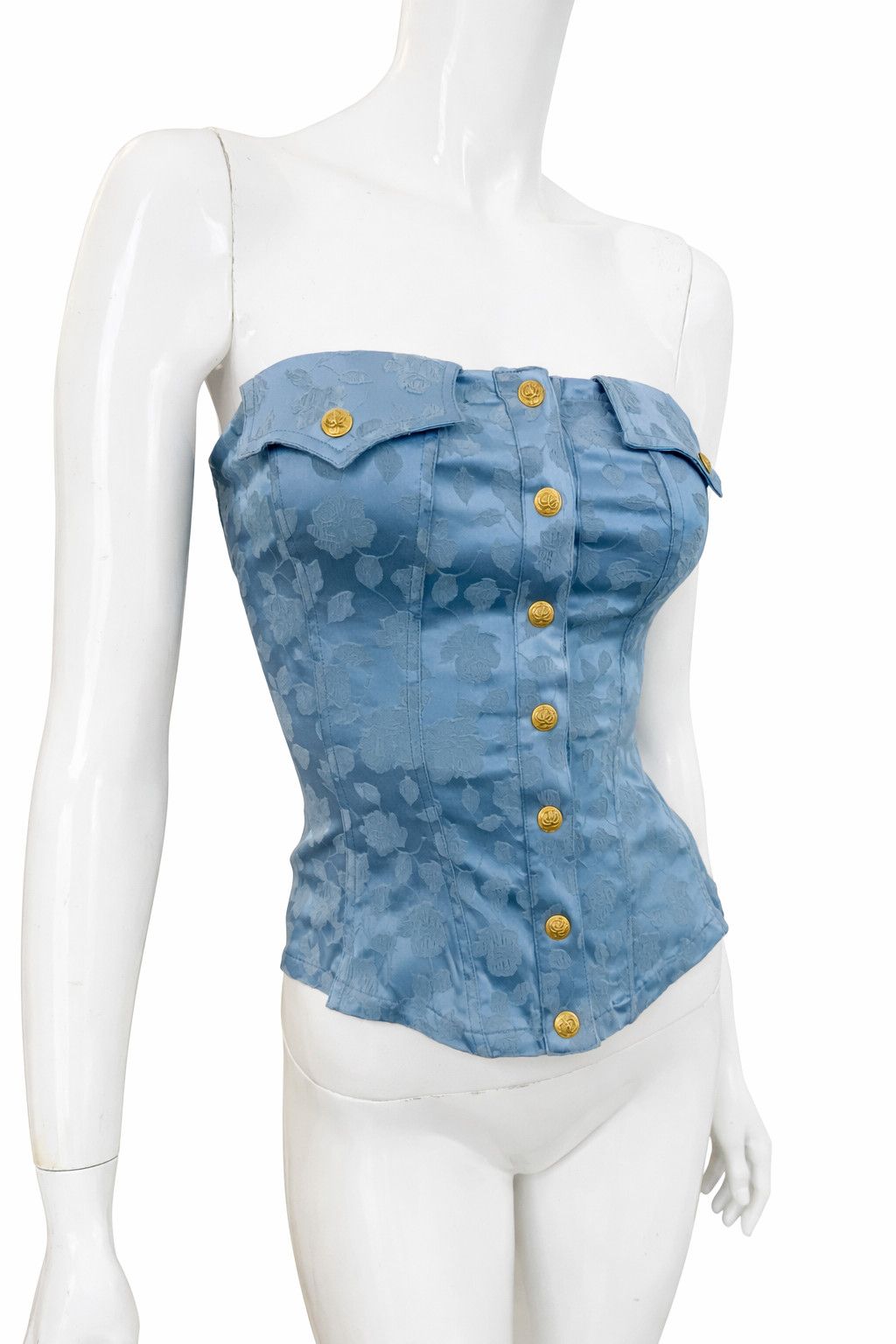 Christian Lacroix Christian Lacroix Corset Top – Blue Jacquard Gold Bustier Size S / US 4 / IT 40 - 1 Thumbnail