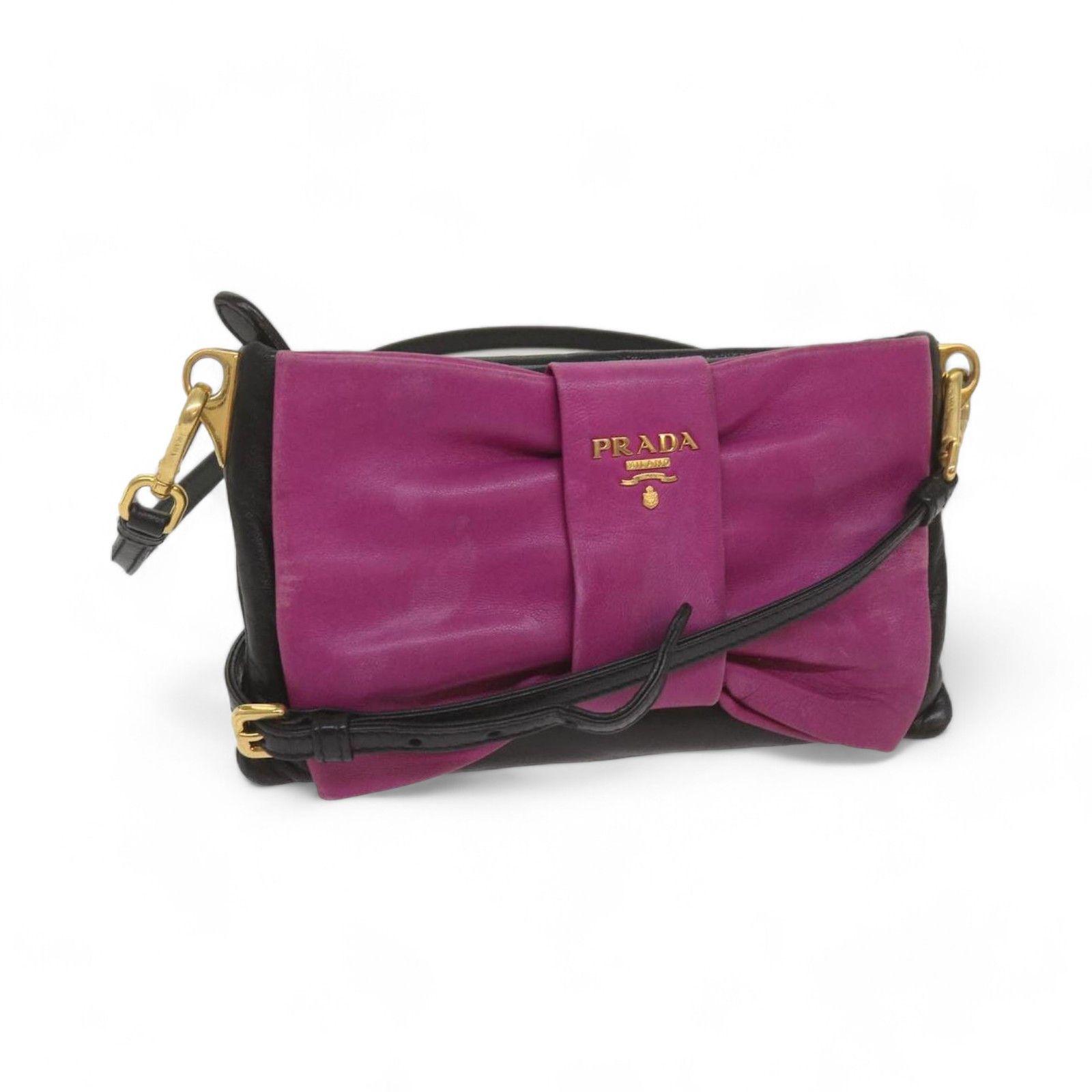Prada Prada - Pink Mini Handbag Ribbon Pouch Leather Black Size ONE SIZE - 1 Thumbnail