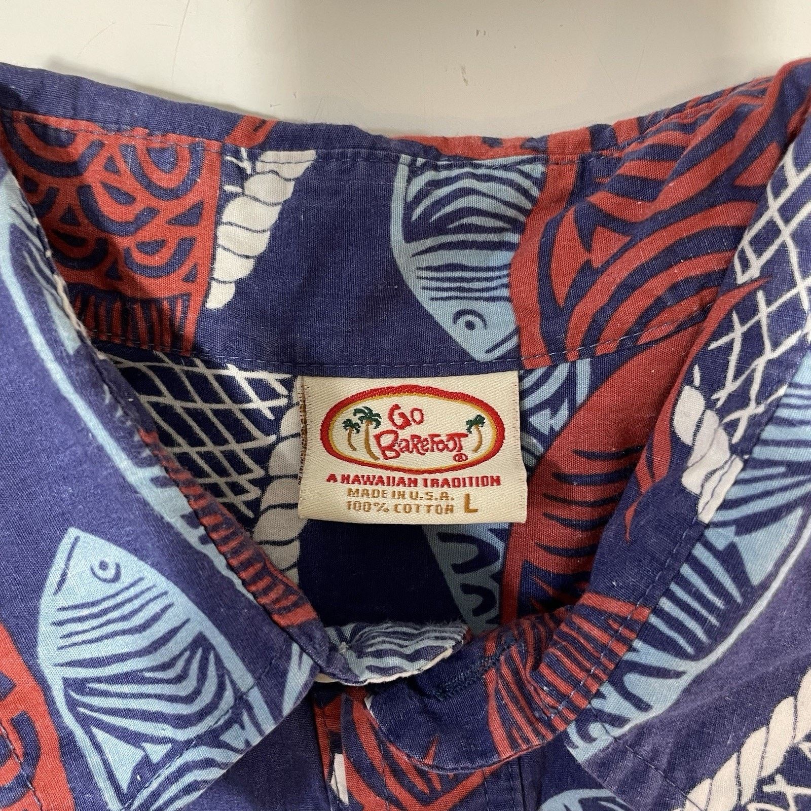 ALOHAS Go Barefoot Hawaiian Shirt Men’s Lg Blue Fish Reverse Print Size US L / EU 52-54 / 3 - 3 Thumbnail