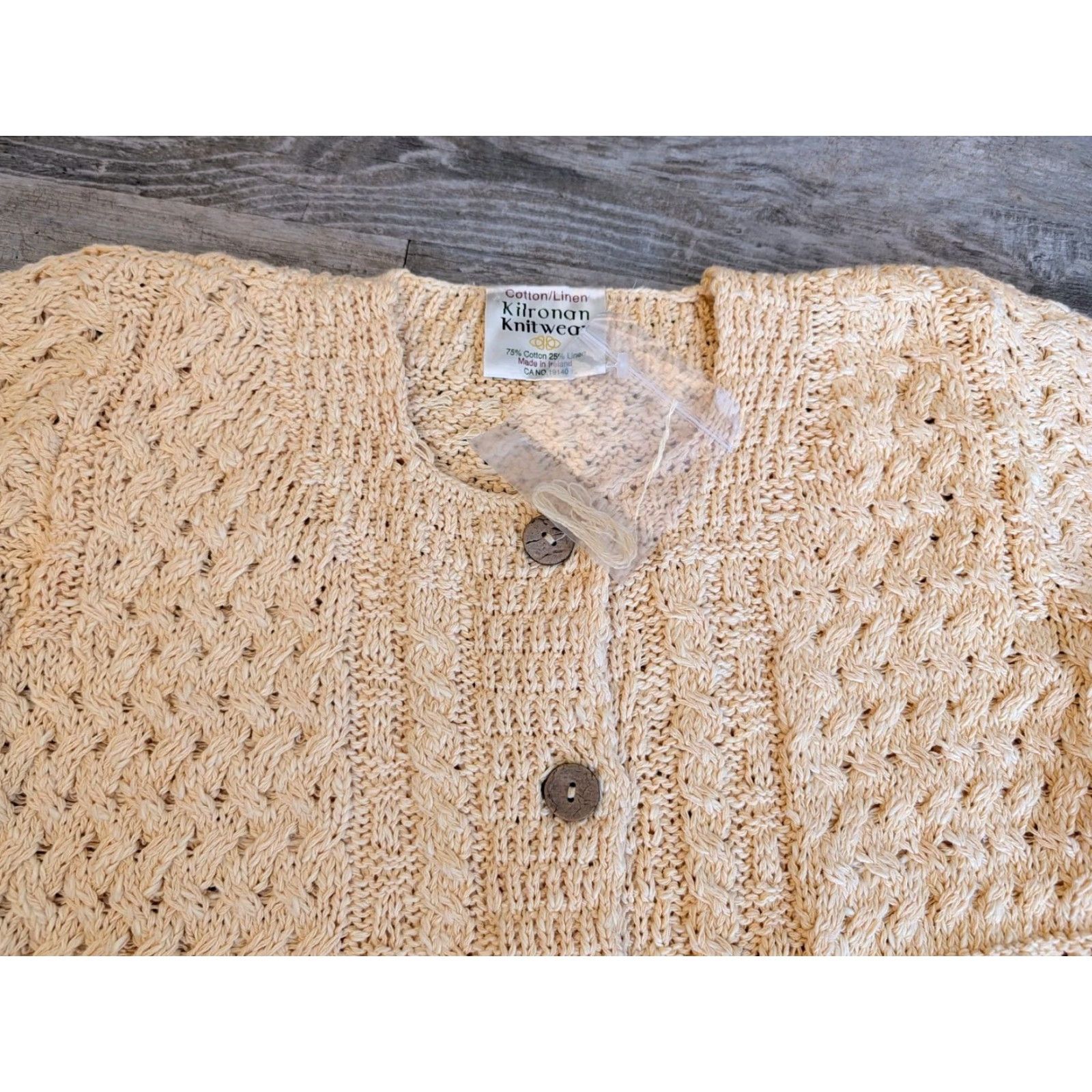 Buttero Kilronan Knitwear Cardigan Sweater Womens XS Yellow Cotton Blend, Linen Knit Geometric Cable-Knit Round Neck Long Sleeve Button Crochet Relaxed Irish Size XS / US 0-2 / IT 36-38 - 5 Thumbnail