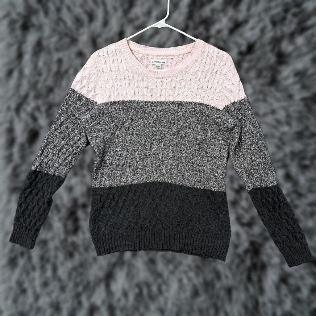 Croft & Barrow Womens Croft & Barrow Sweater M Gray Pink Colorblock Cable Knit Pastel Soft Girl Size M / US 6-8 / IT 42-44 - 1 Thumbnail