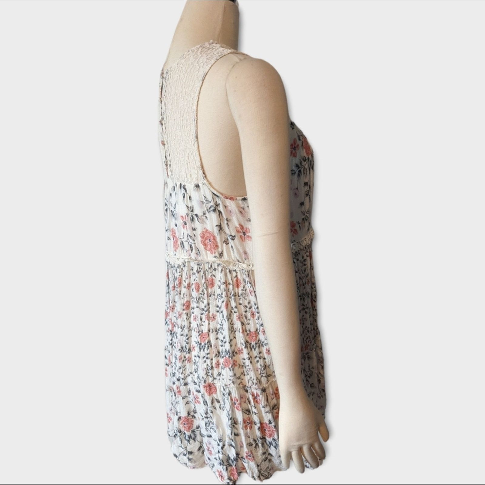 Other BLUE RAIN Cream Floral Tiered Dress w/ Lace Shoulder Medium Size M / US 6-8 / IT 42-44 - 8 Thumbnail