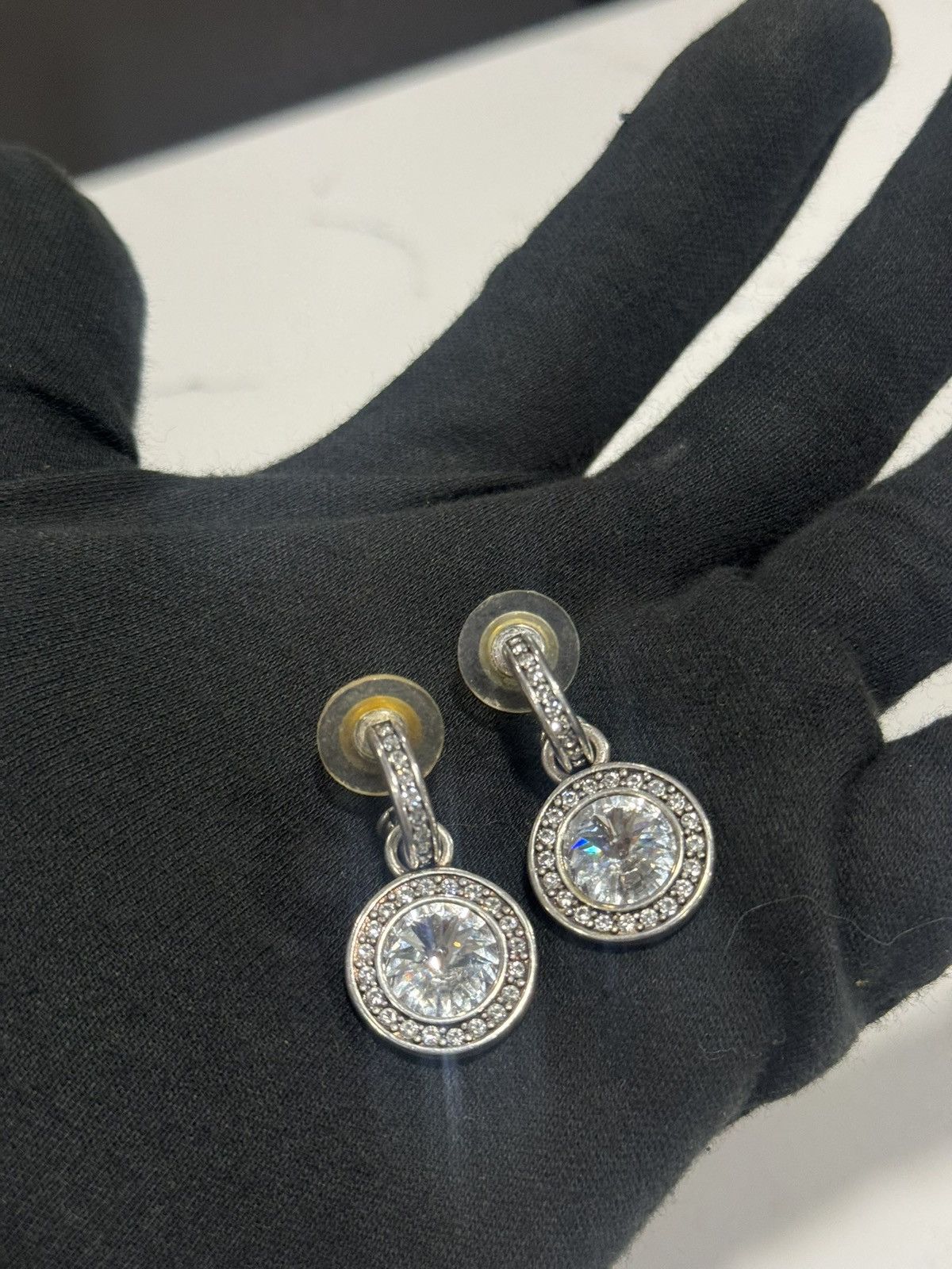 Jewelry Vintage Miglio Crystal Drop Earrings Silver-Tone Halo Design Size ONE SIZE - 7 Thumbnail