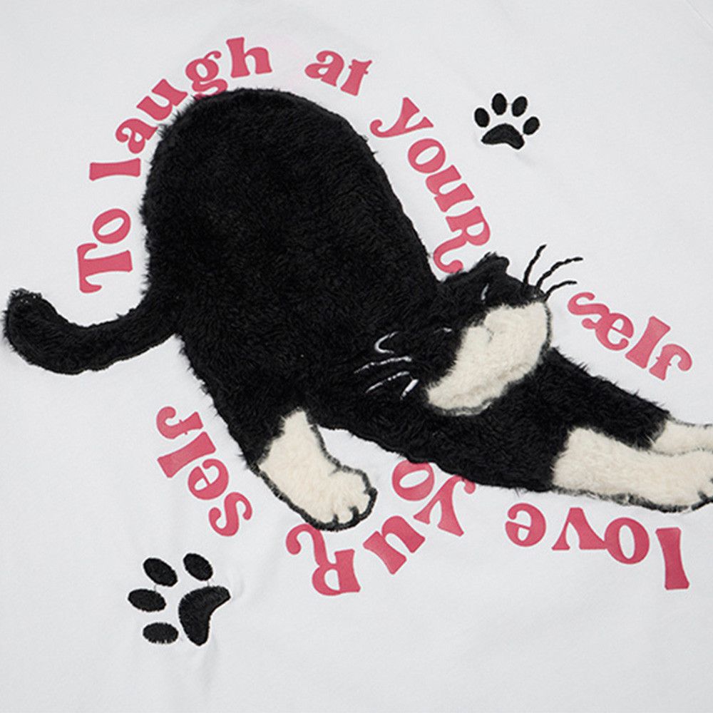 Japanese Brand Fun Cartoon Kitten Embroidered Short-Sleeve T-Shirt Size US M / EU 48-50 / 2 - 4 Thumbnail