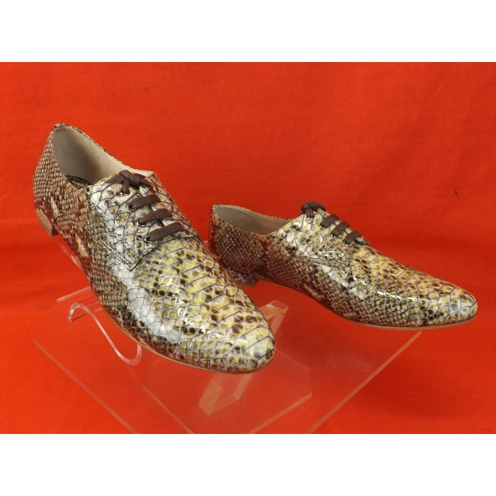 Miu Miu MIU MIU PRADA GRAY PYTHON PRINTED LEATHER FLATS OXFORDS 41.5 Size US 11.5 / IT 41.5 - 5 Thumbnail