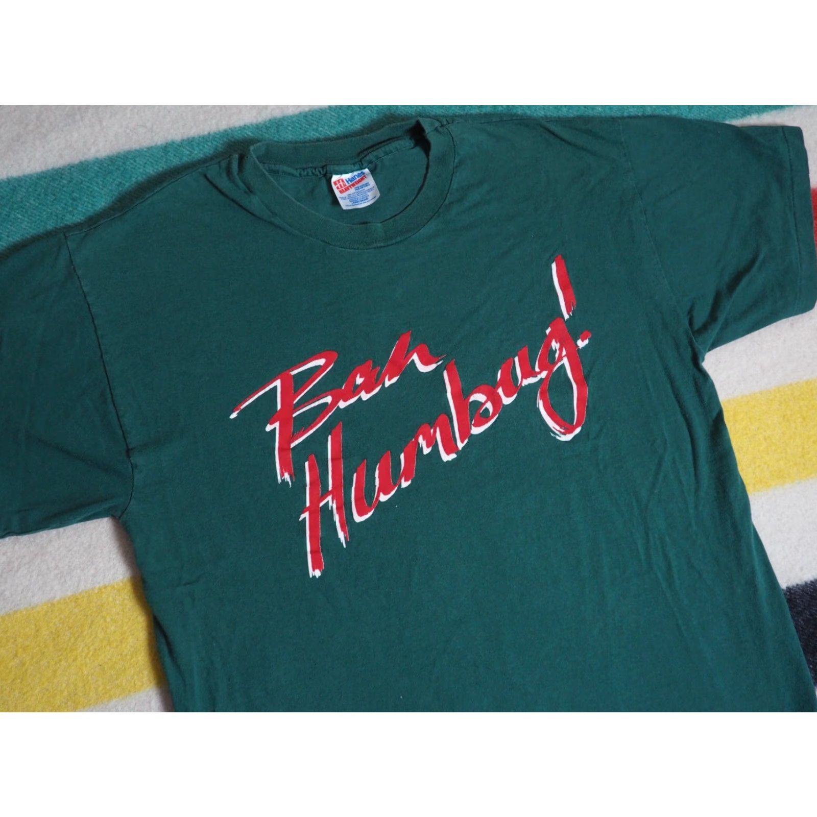 Hanes VINTAGE Hanes Tee 90s USA Green Christmas Holiday BAH HUMBUG XMas T-Shirt L Mens Size US L / EU 52-54 / 3 - 2 Thumbnail