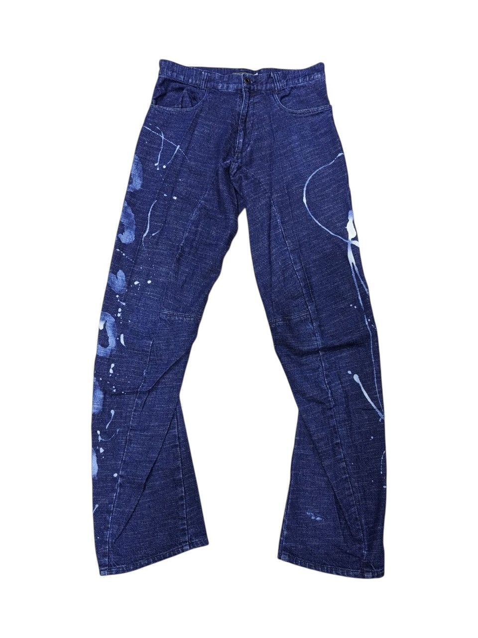 291295=Homme Rare Blue Indigo Engineered Painted Bamboo Cotton Denim Size US 30 / EU 46 - 2 Thumbnail