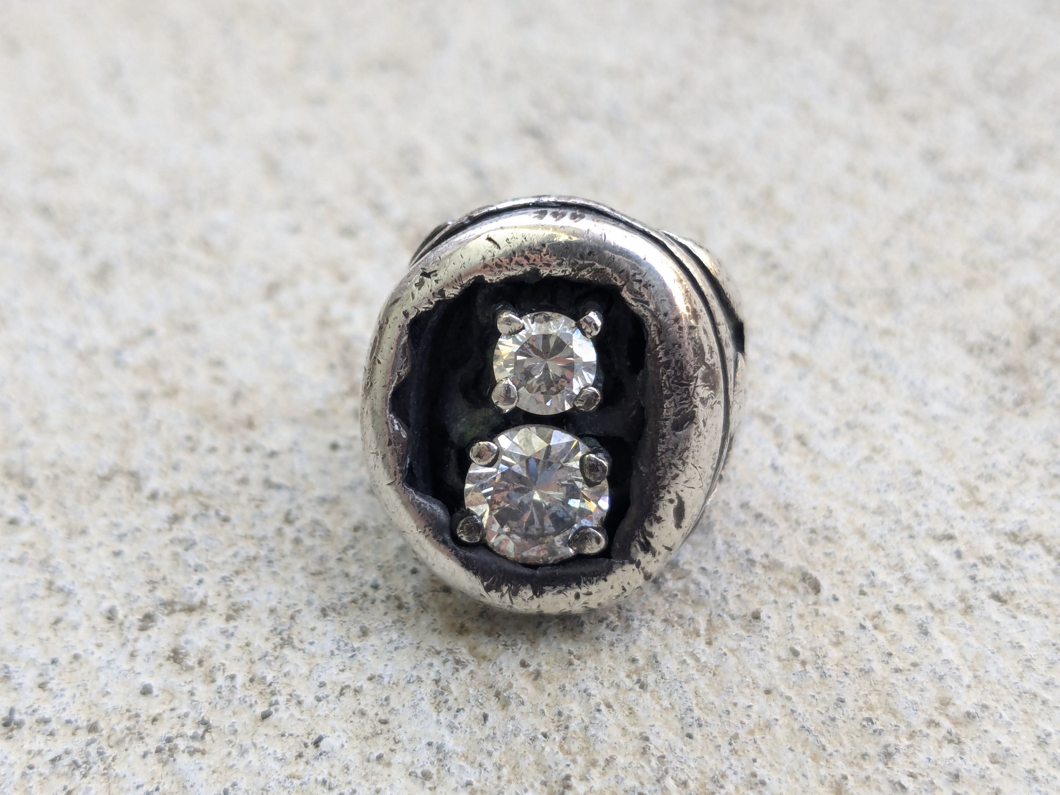 Other Vintage Sterling Silver Ring CZ 6 Trident Cocktail Pinky Size ONE SIZE - 7 Thumbnail